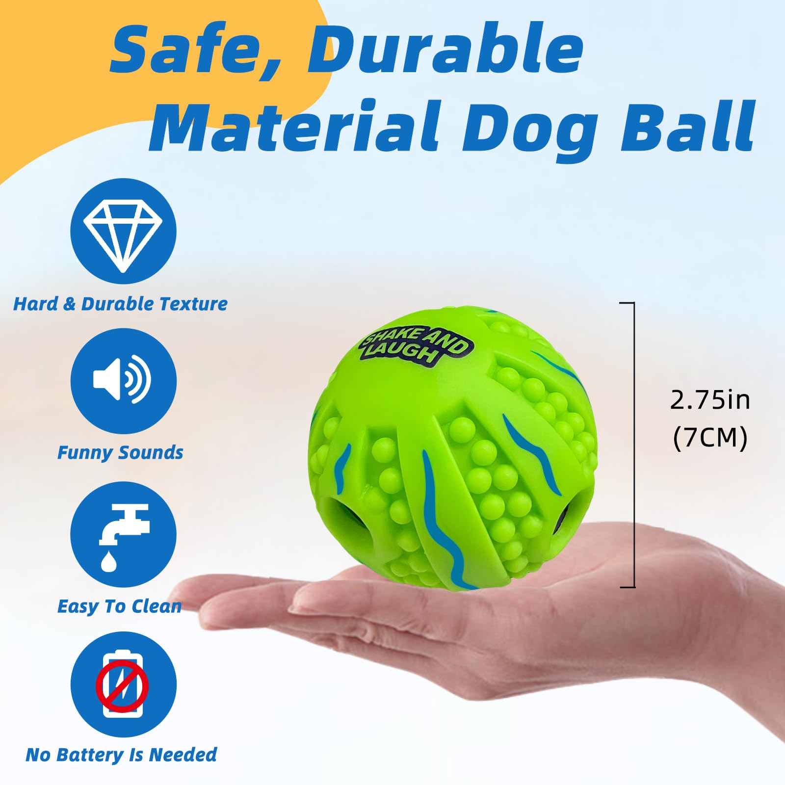 SHAKE AND LAUGH Spiky Interactive Dog Toy Ball, XS 2.75 in, Gibbering Sound, Teeth Cleaning, Wave Design, Model DLQ001