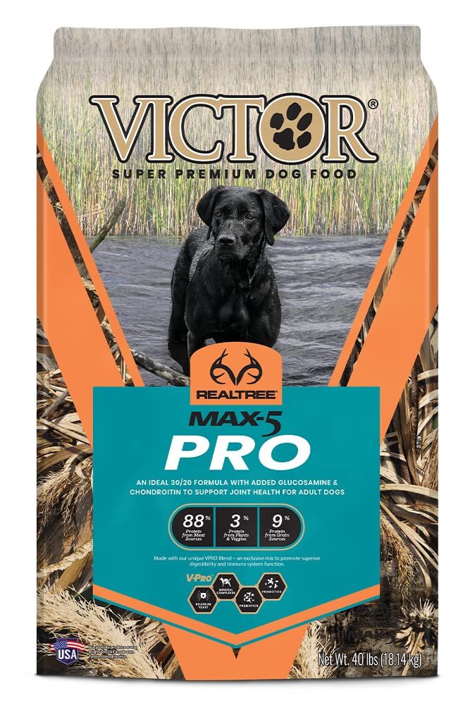 Victor Super Premium Dog Food - Realtree MAX-5 PRO Dry Dog Food - 30% Protein, Gluten Free for Active Adult Dogs, 40lb