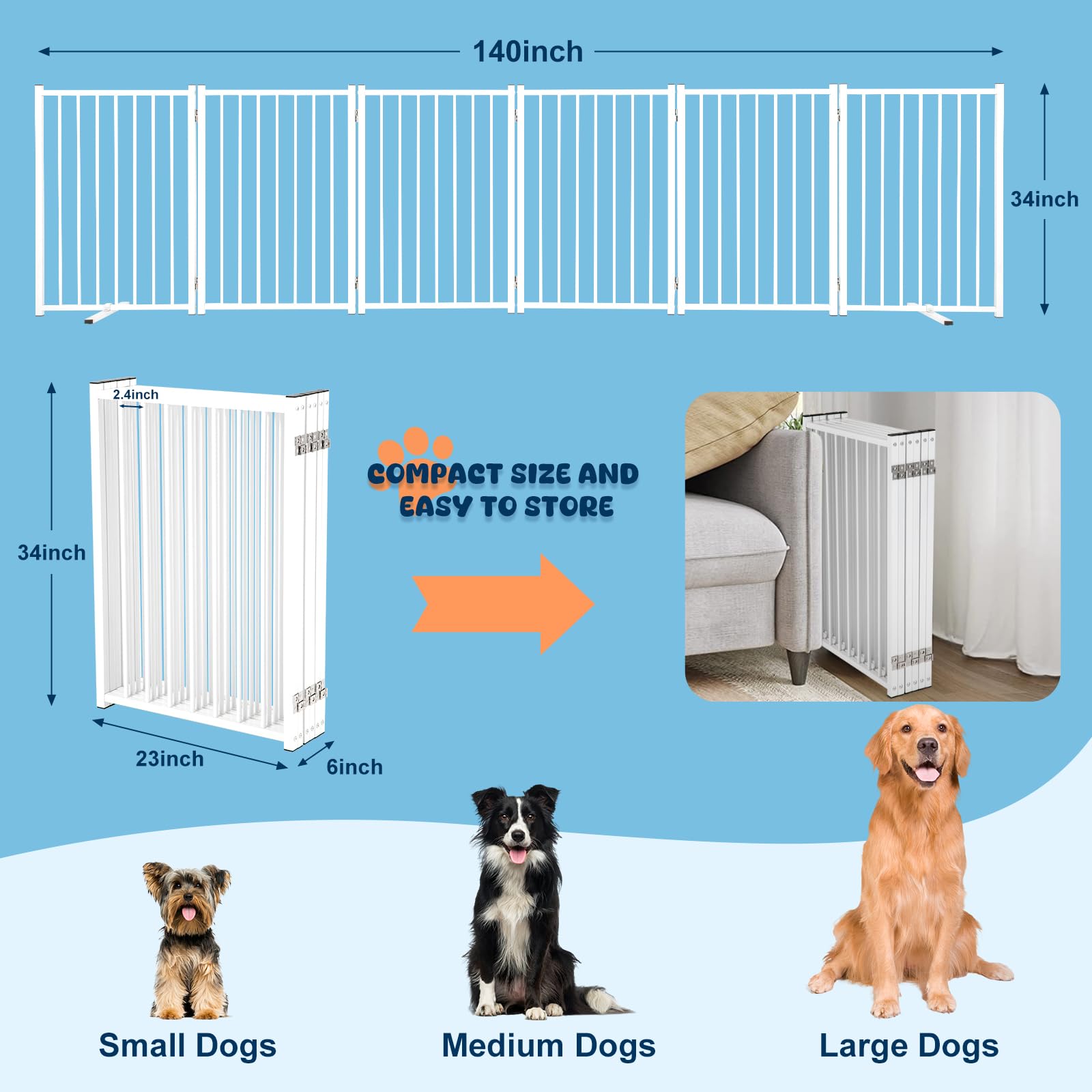 Tedeum Metal Freestanding Dog Gates,Indoor&Outdoor Pet Fences For Puppy Dogs,Extra Wide Freestanding Dog Gate For Doorways,House