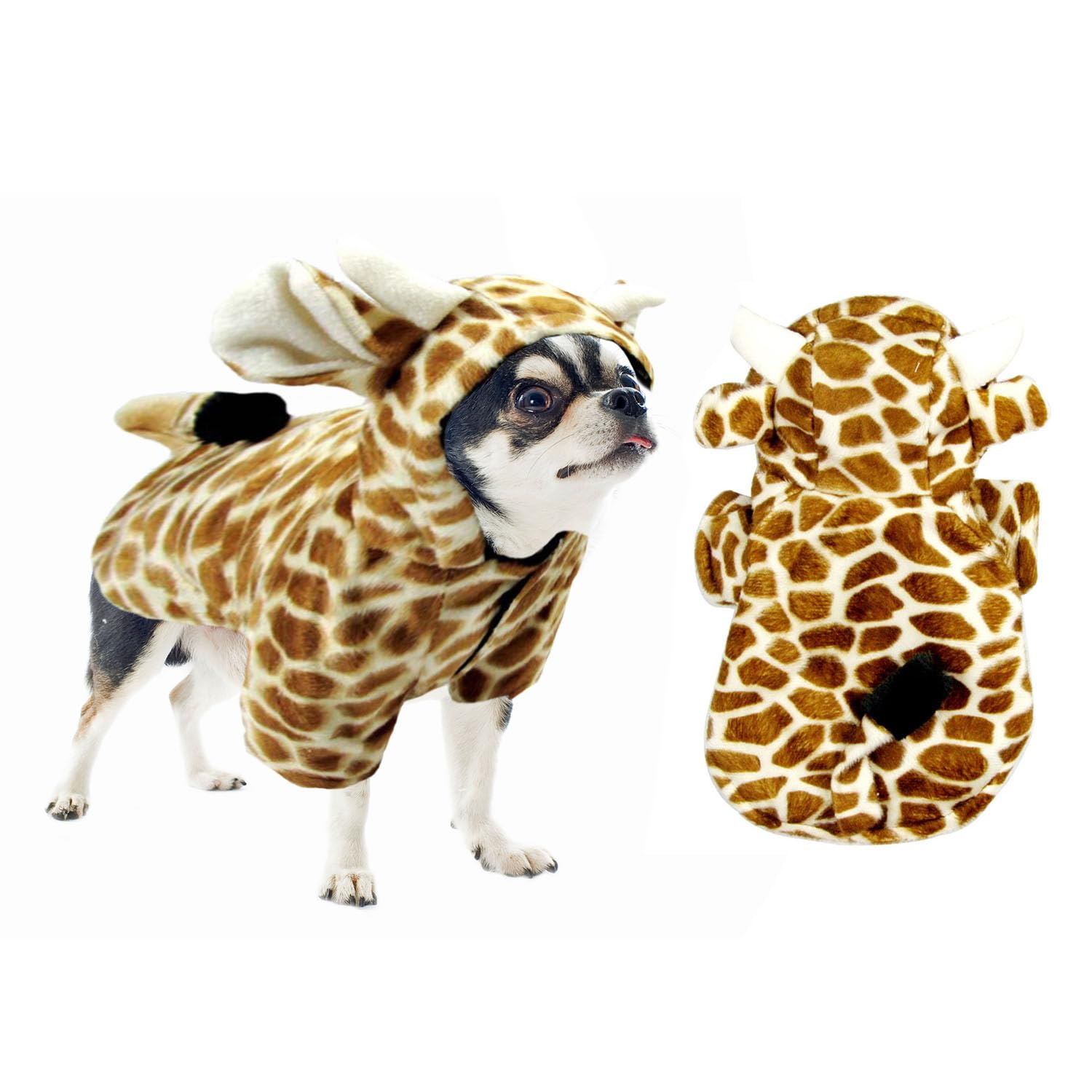 Fladorepet Funny Halloween Dog Giraffe Costume Outfits Clothes Winter Warm Fleece Dog Pet Cat Jacket Coat Hoodie (Small((Pet 3-5Lbs), Brown)