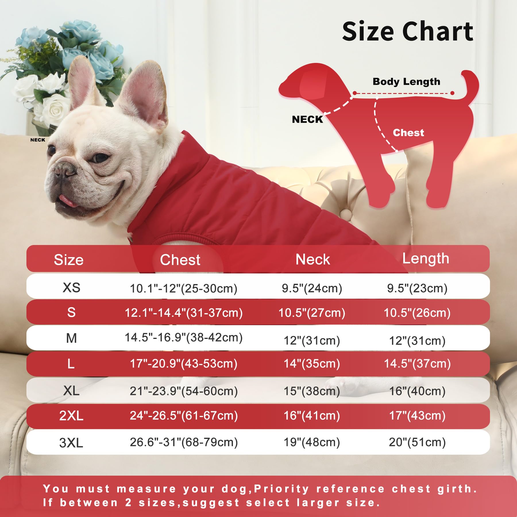 Joydaog 2 Layers Fleece Lined Warm Dog Jacket For Winter Cold Weather,Soft Windproof Large Dog Coat,Red Xxl