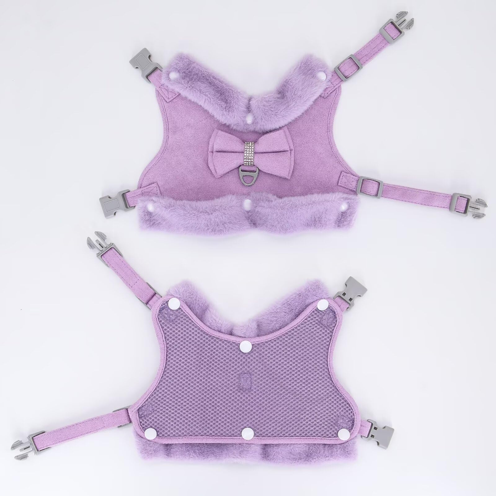 Didog Cute Small Dog Harness And Leash Set, Winter Warm Dog Harness With Bow Tie, Adjustable Soft Padded Puppy Vest With Removab