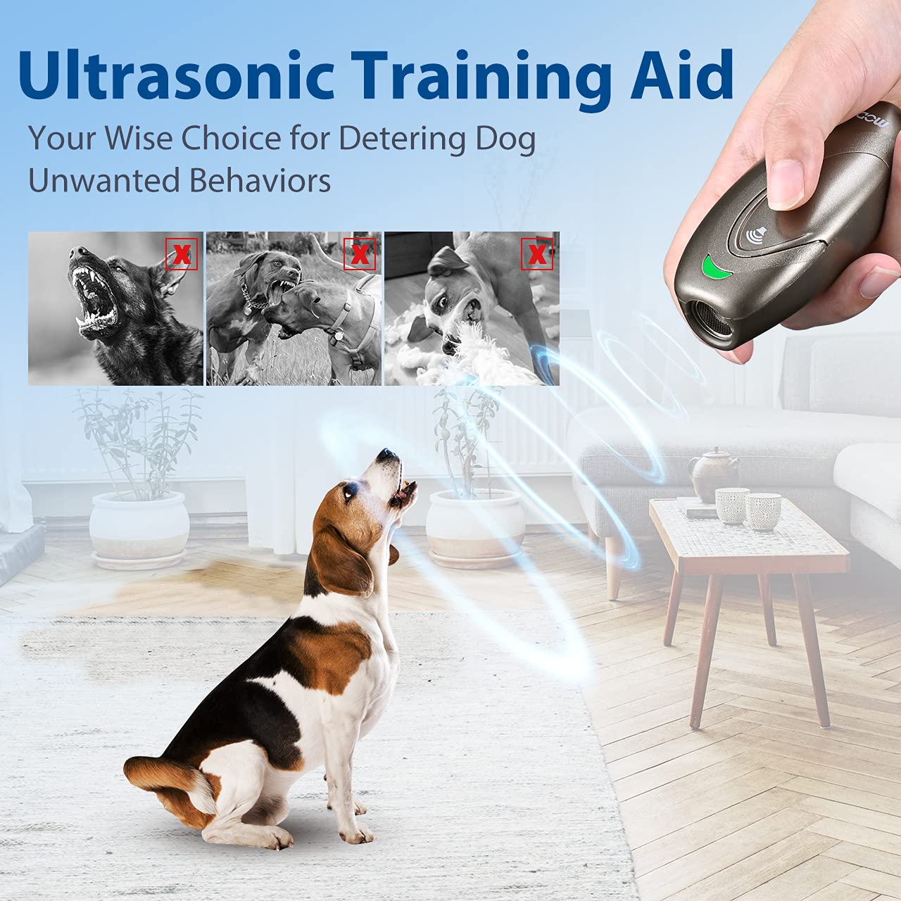 Modus Ultrasonic Dog Barking Deterrent, 2-In-1 Dog Training And Bark Control Device,Bark Collar Alternative Anti-Barking Device,