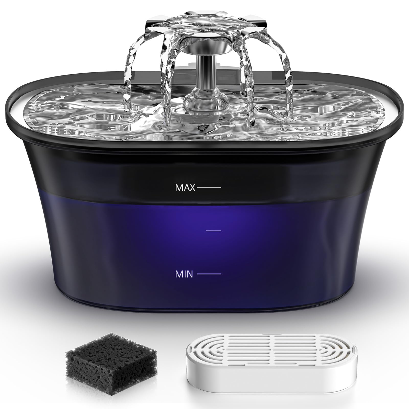 Cat Water Fountain - Recant Cat Fountain 2.5L/84oz Automatic Pet Fountain with Stainless Steel Lid, Dog Water Dispenser with Rep