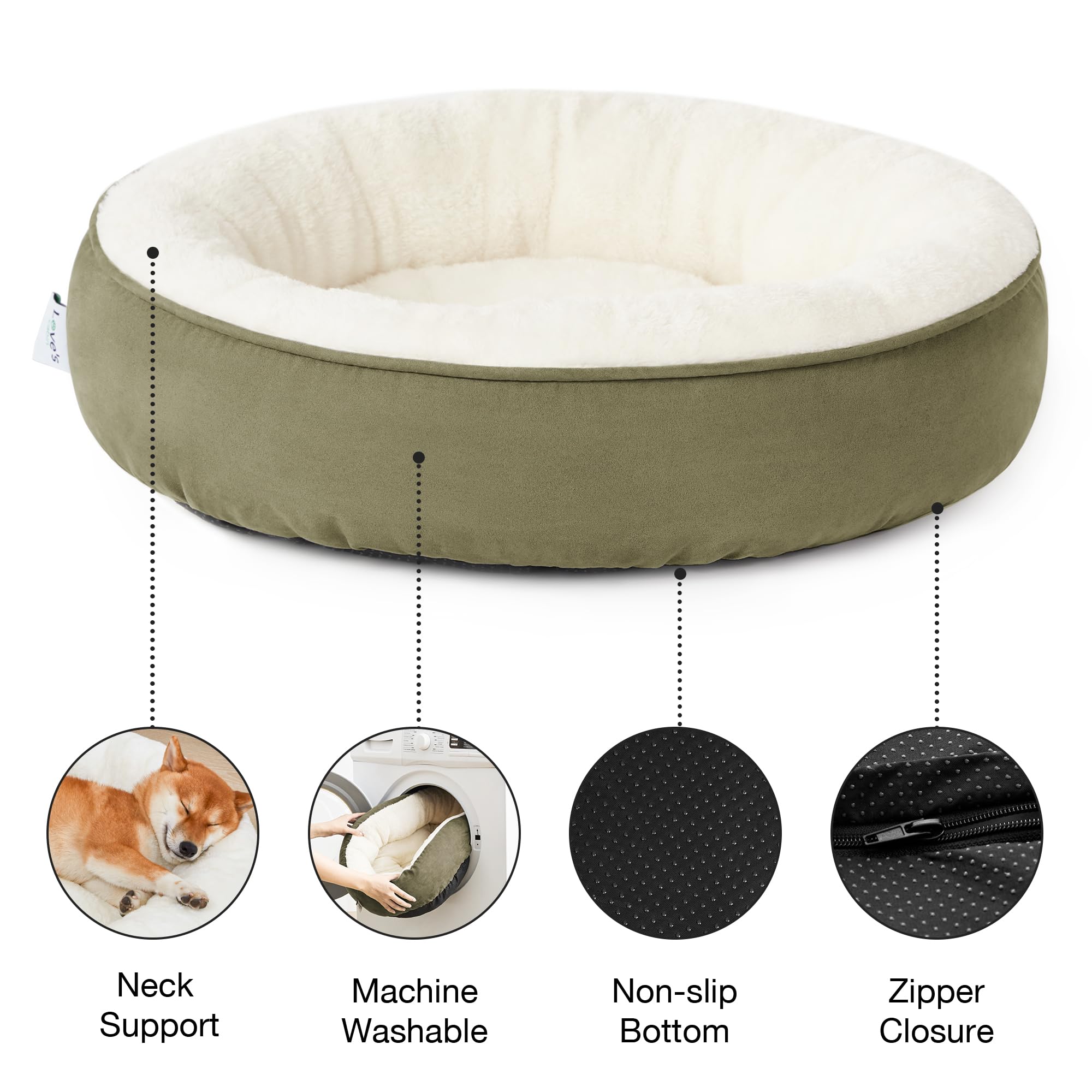 Love'S Cabin Round Donut Cat And Dog Cushion Bed, 30In Pet Bed For Medium Or Large Dogs, Anti-Slip & Water-Resistant Bottom, Soft Durable Fabric Pet Beds, Washable Calming Cat & Dog Bed Olive Green