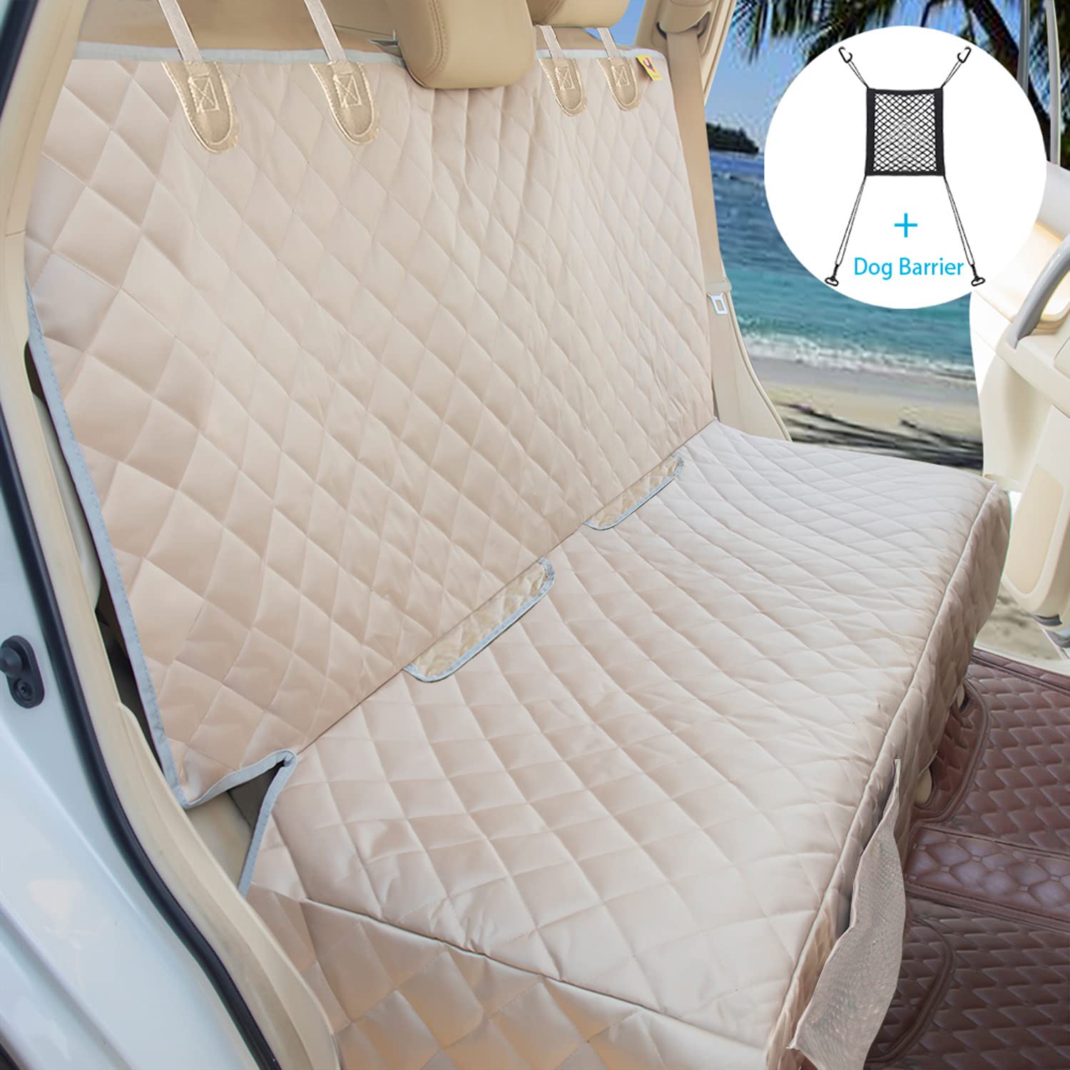 Bark Lover Dog Car Seat Cover For Back Seat Waterproof Backseat Protector, Nonslip Rear Seat Cover For Kids,Universal Size Fits Cars Trucks Suvs (Beige)