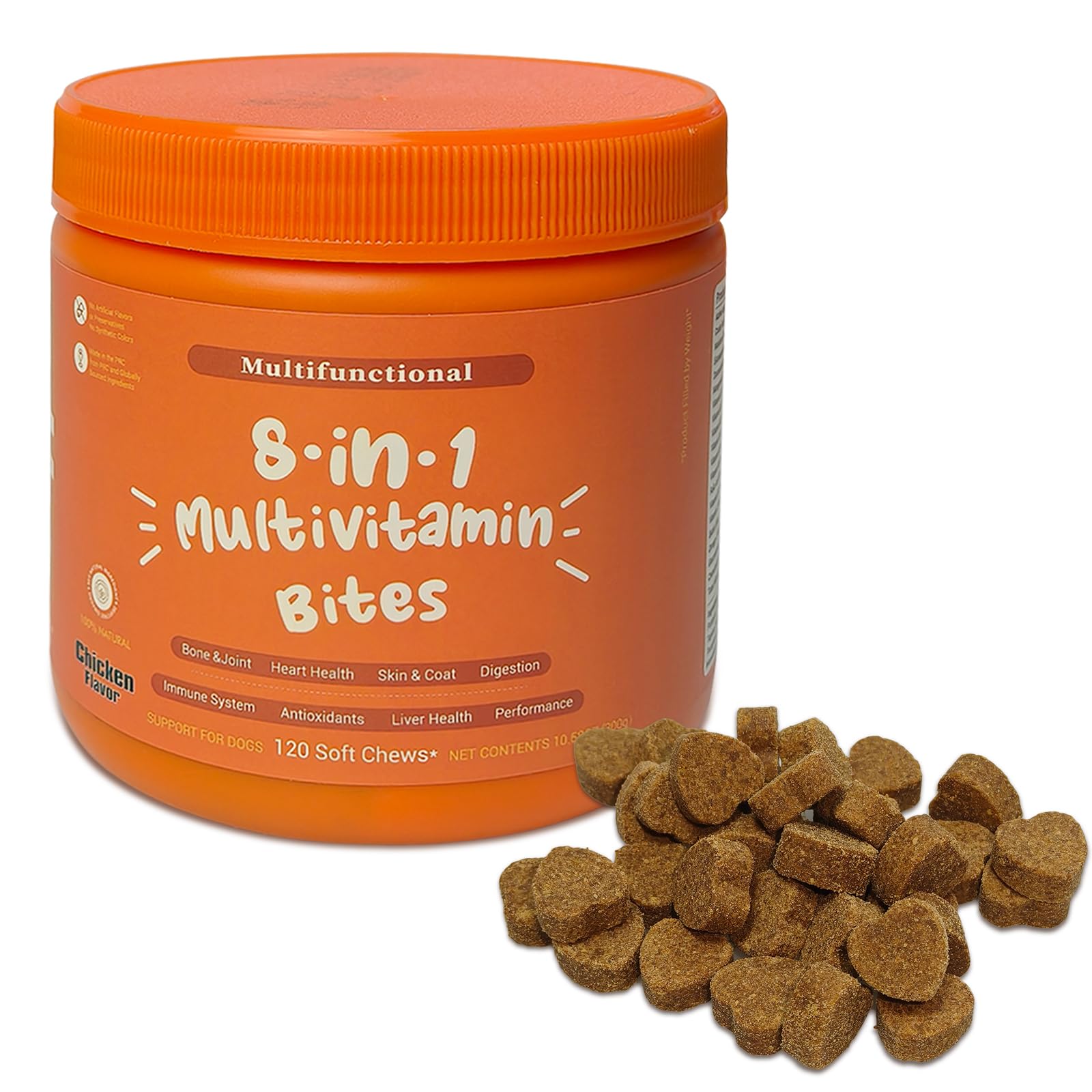 KERHAND 120 Chews 8-in-1 Multivitamin Treats for Dogs, Glucosamine Chondroitin Joint Support,Digestive Enzymes,Probiotics, Grain