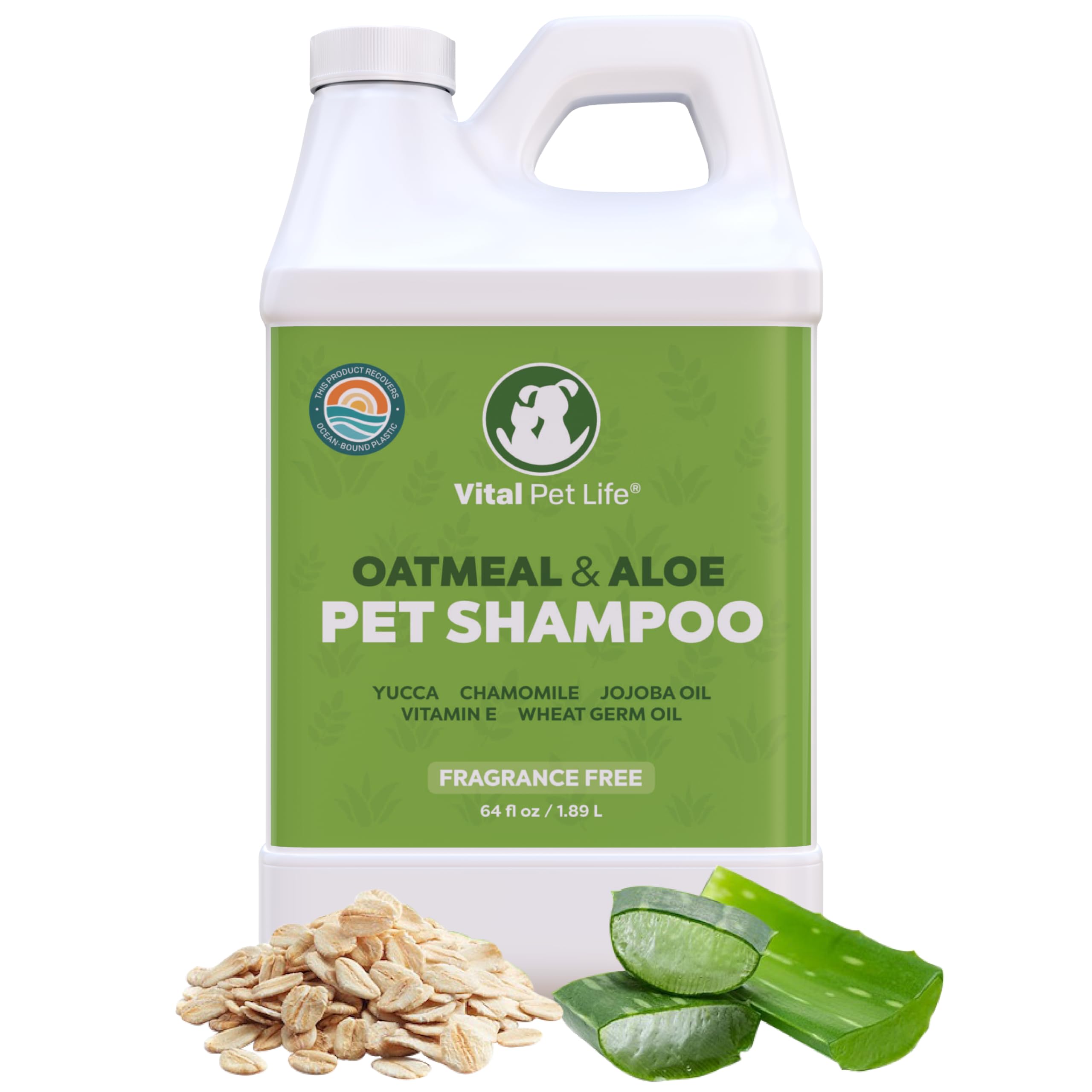 Dog Shampoo with Oatmeal, Aloe Vera, Chamomile, Jojoba Oil, Vitamin E - Natural Ingredients, Helps Allergies Dry Coats & Itchy S