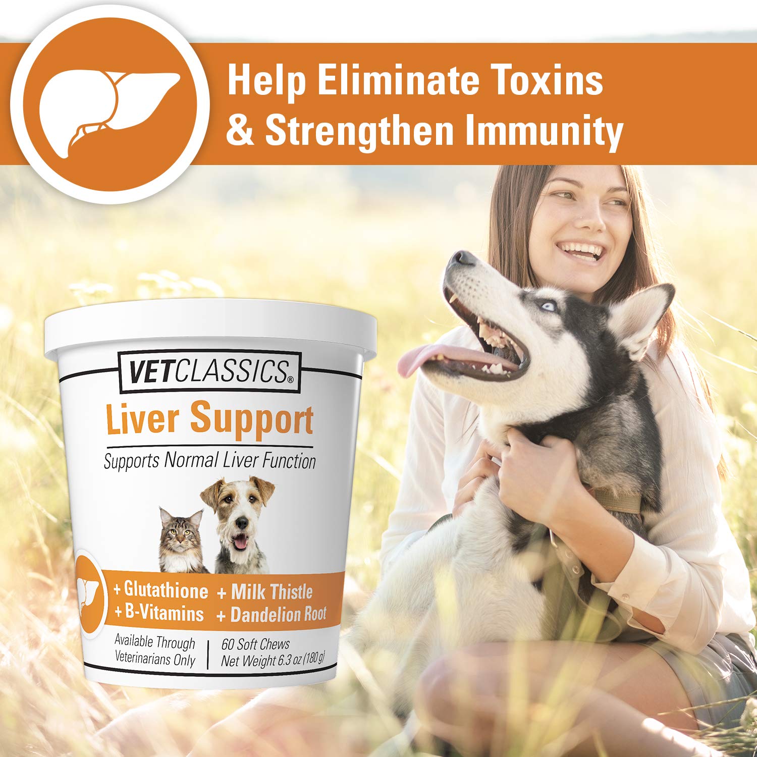 Vet Classics Liver Support Pet Health Supplement for Dogs, Cats - Liver Functions - B-Vitamins, Glutathione, Milk Thistle - Soft
