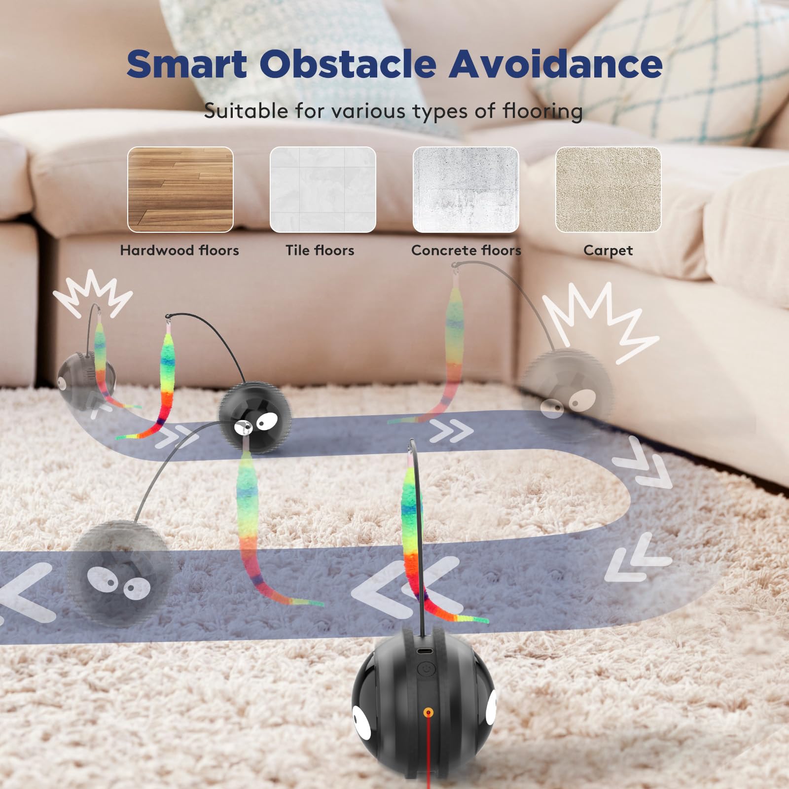 Aiperro Cat Toys For Indoor Cats, Innovative Interactive Cat Toy Ball With Bird Chirping, Usb Rechargeable Automatic Exercise Ro