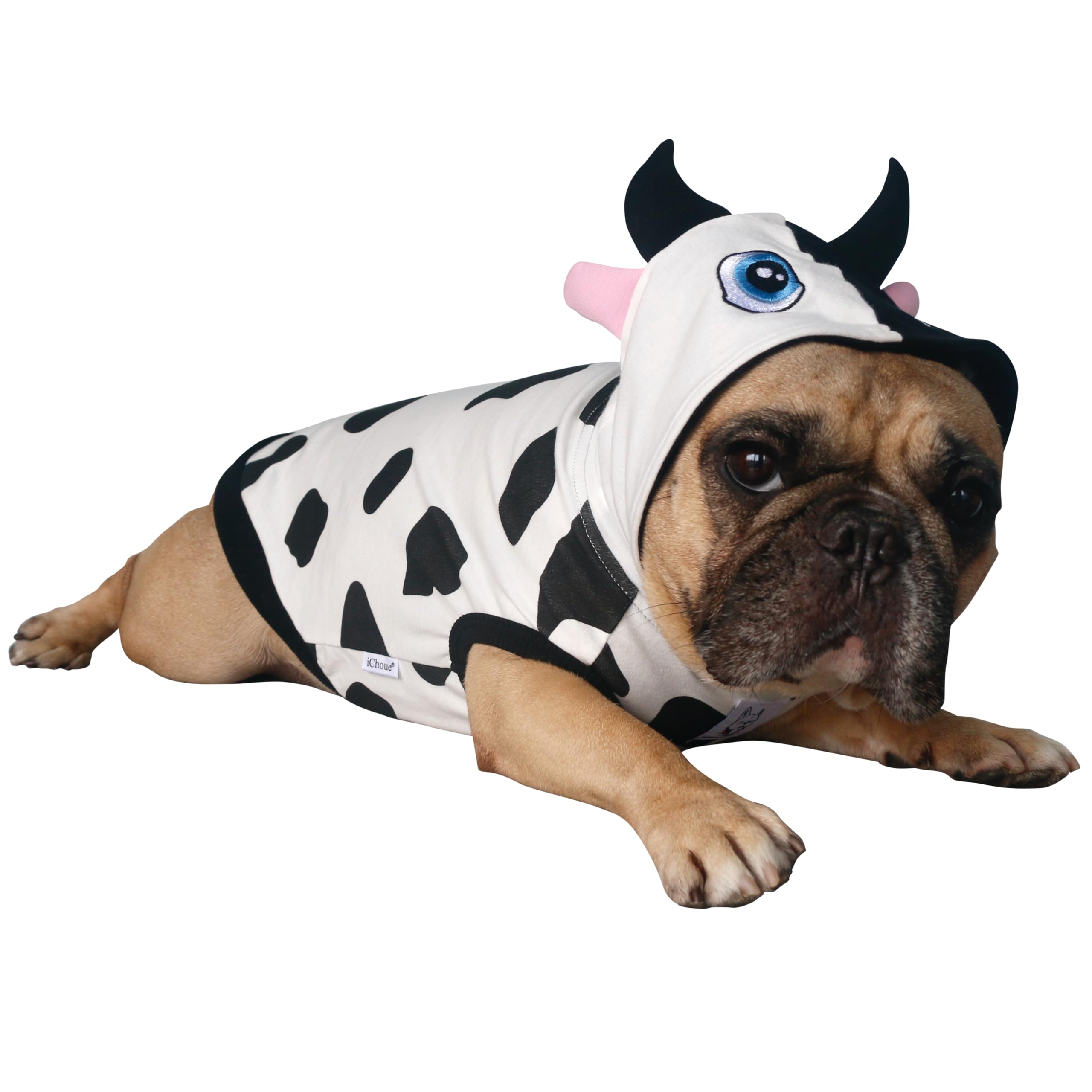 Ichoue French Bulldog Milch Cow Halloween Costumes Clothes Hoodies Shirts Vest For Medium Dogs Cold Weather Winter Coats Frenchie English Pug Pitbull - White Black, Large Plus