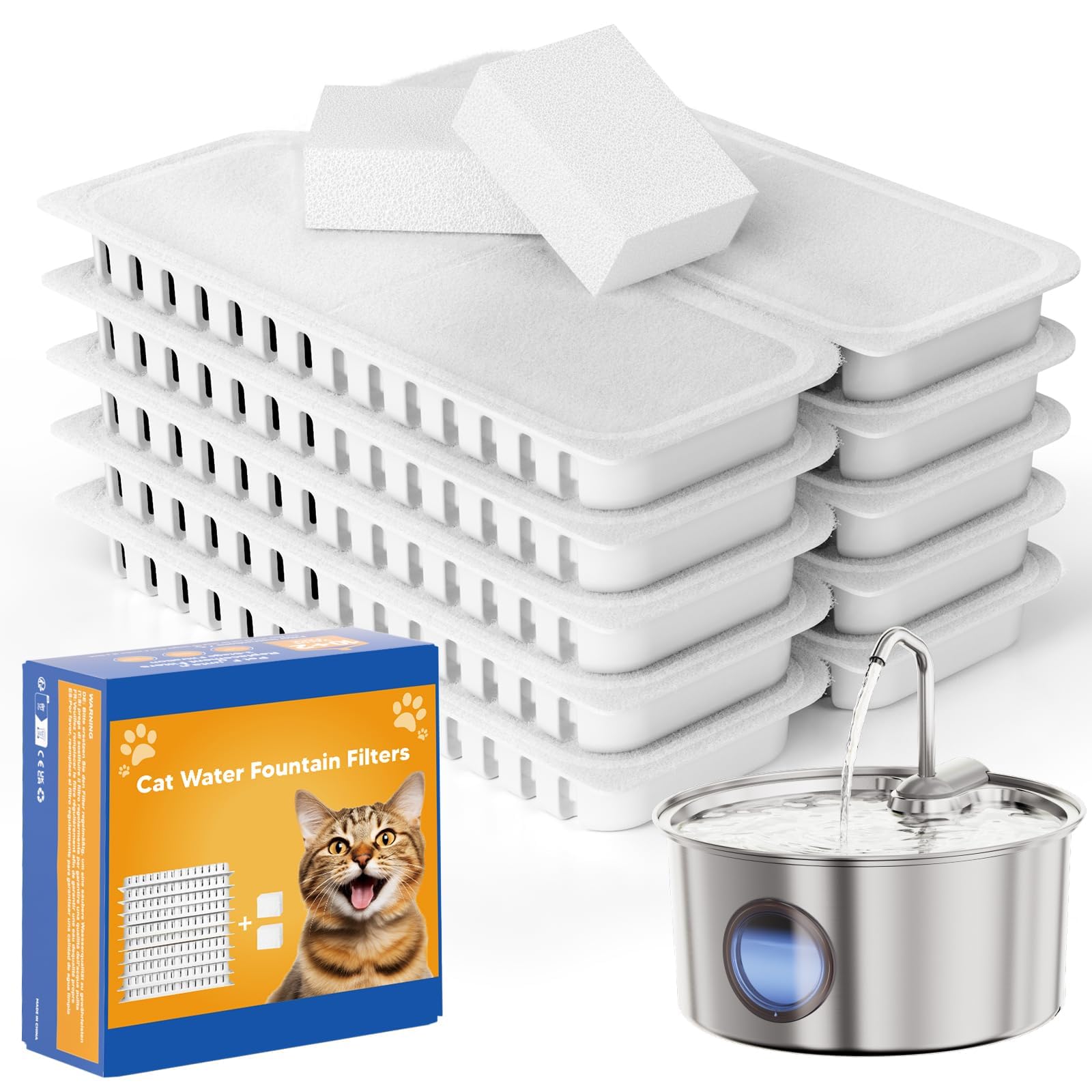 Cat Water Fountain Replacement Filters-108oz/3.2L Ultra-Quiet Cat Fountain for Drinking with Removable Water Bowl, Fountain for 