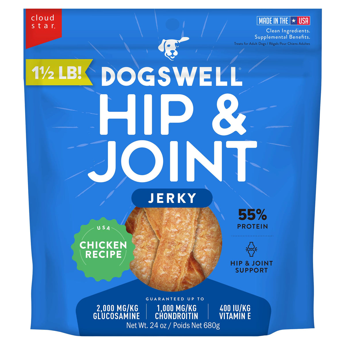 Dogswell Jerky Hip And Joint Dog Treats Grain Free Made In Usa Only, Glucosamine And Chondroitin, 24 Oz Chicken