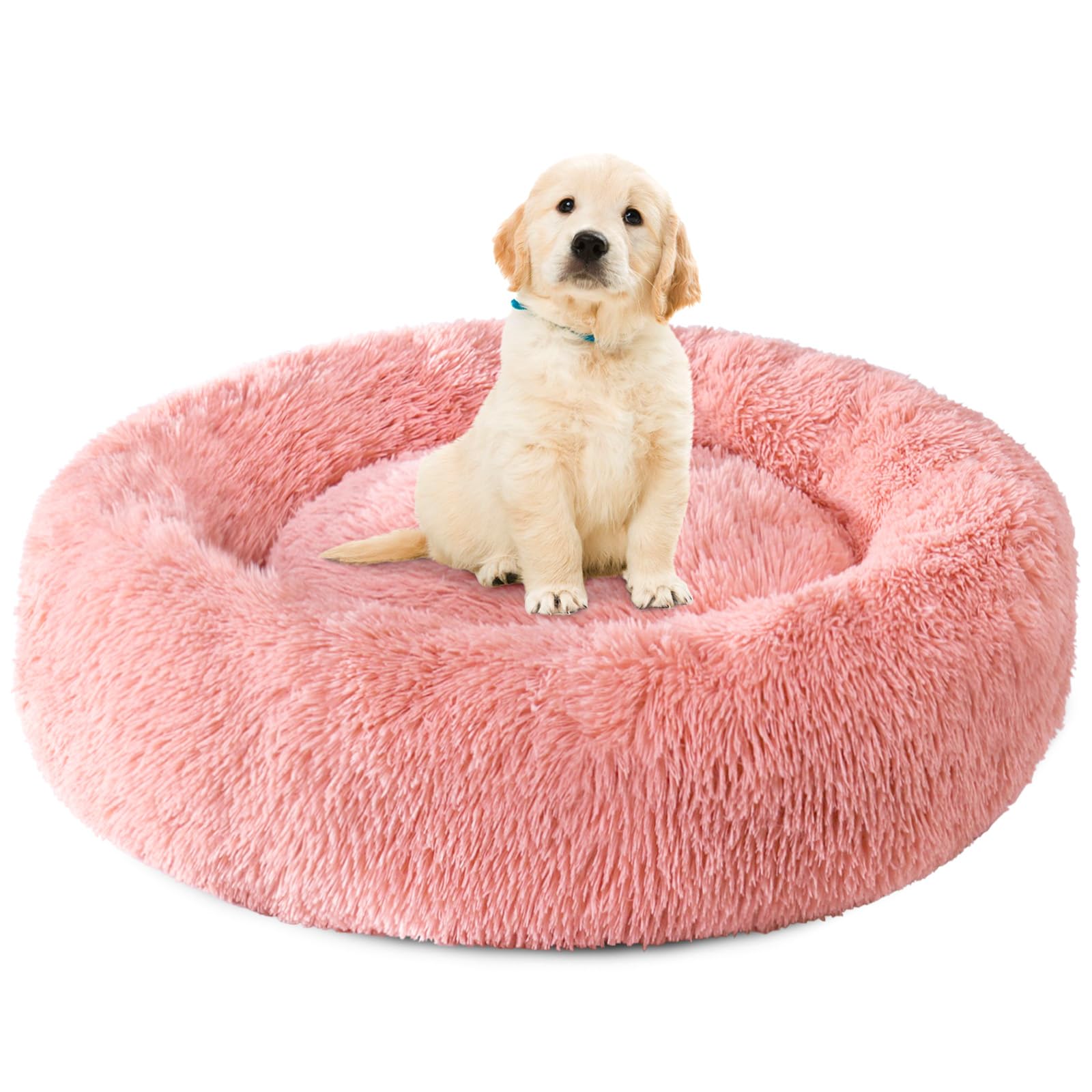 Patas Lague Calming Dog Bed For Large Dogs, Fluffy Soft Cozy Cat Bed, Faux Fur Anti-Anxiety Plush Washable Pet Donut Cuddler For