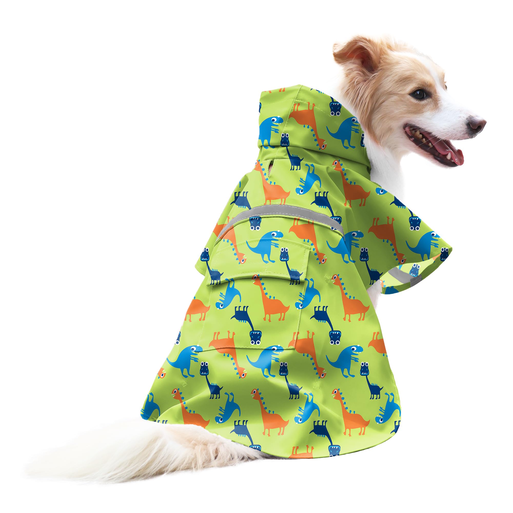 Nacoco Large Dog Raincoat Adjustable - Pet Dinosaurs Water Proof Clothes Lightweight Rain Jacket Poncho Hoodies With Strip Refle