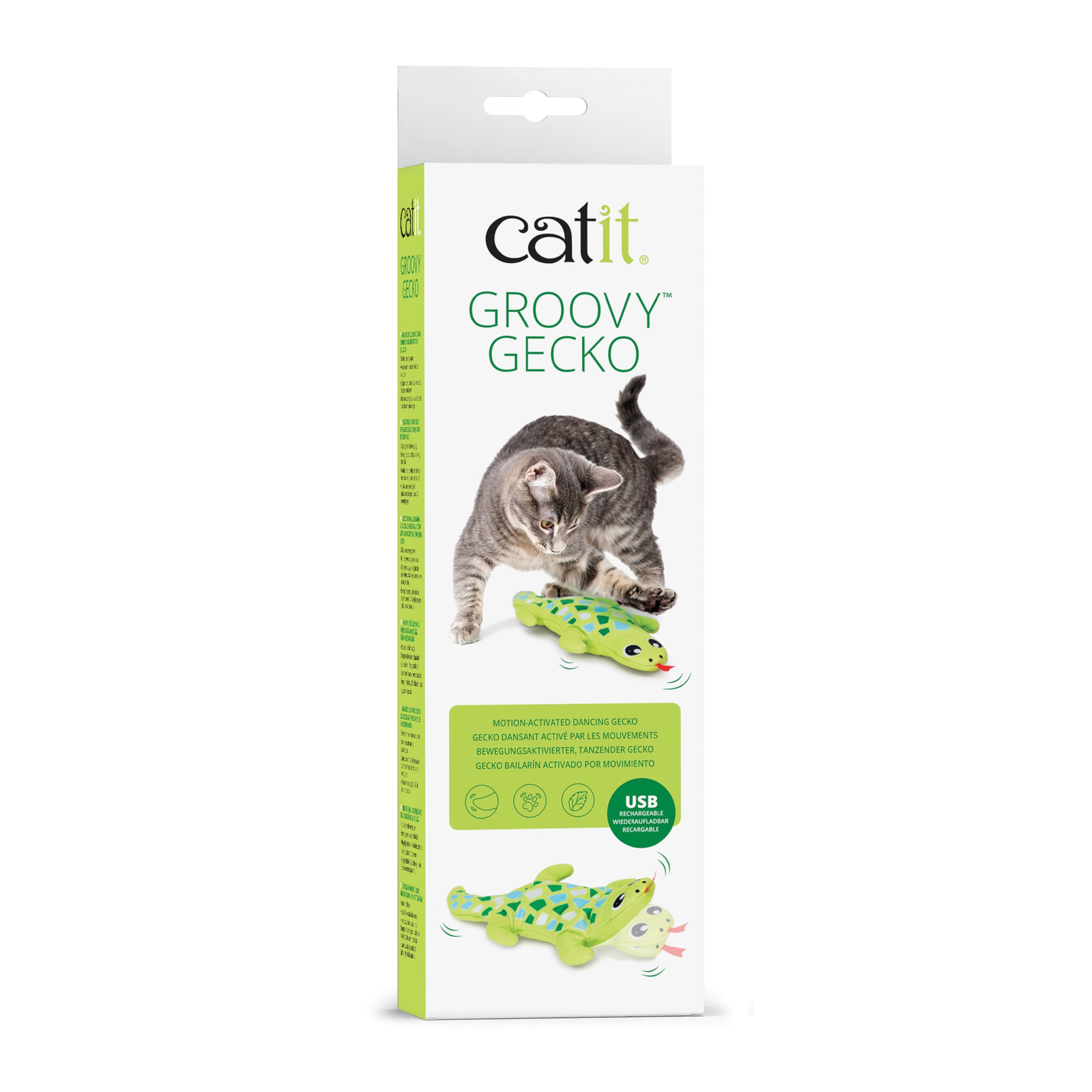 Catit Groovy Gecko Interactive Cat Toy  Flopping Motion Toy With Catnip & Silvervine, Usb Rechargeable, Motion Sensor, Washable