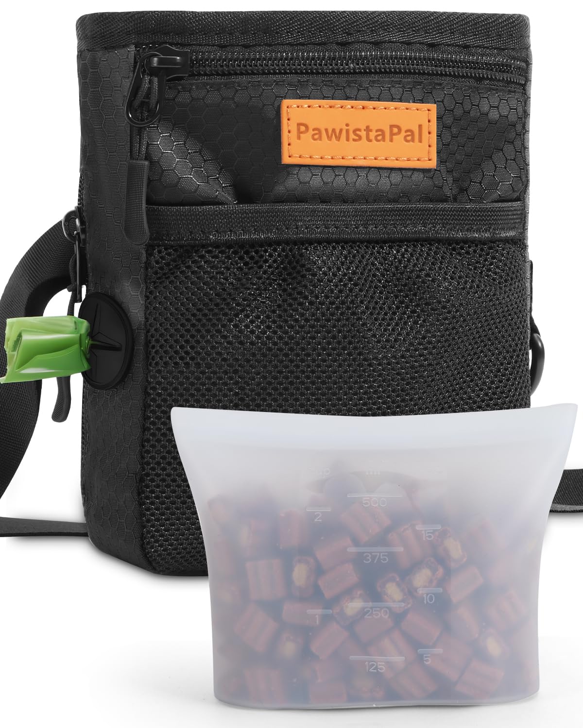Dog Treat Pouches for Pet Training with Silicone Liner and Magnetic Closure, 2-Cup Treat Bag with Built-in Poop Dispenser, Waist