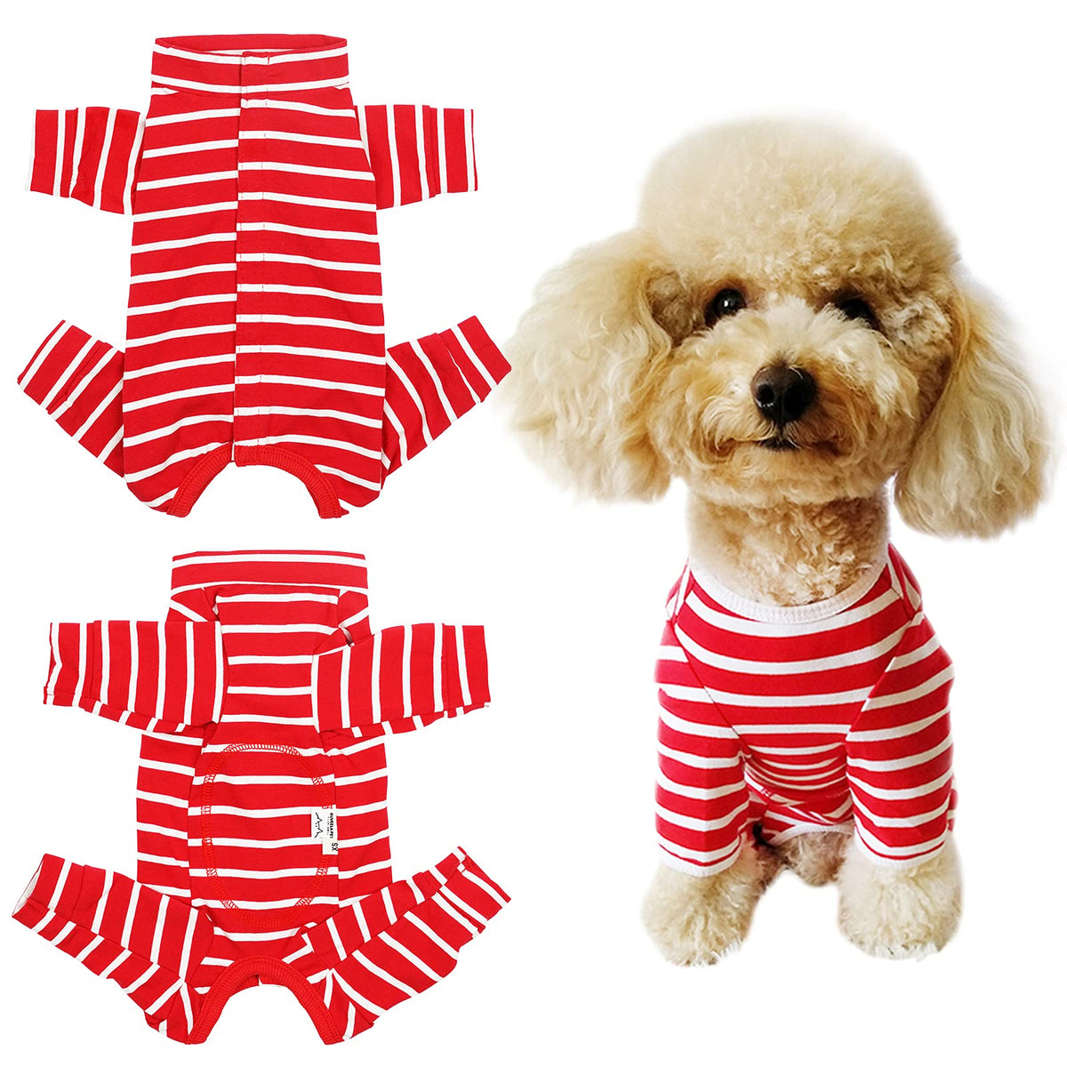 Dog’S Recovery Suit Post Surgery Shirt For Puppy, Full Coverage Dog'S Bodysuit Wound Protective Surgical Clothes For Small And Medium Pets (Red White Stripe-Xl)