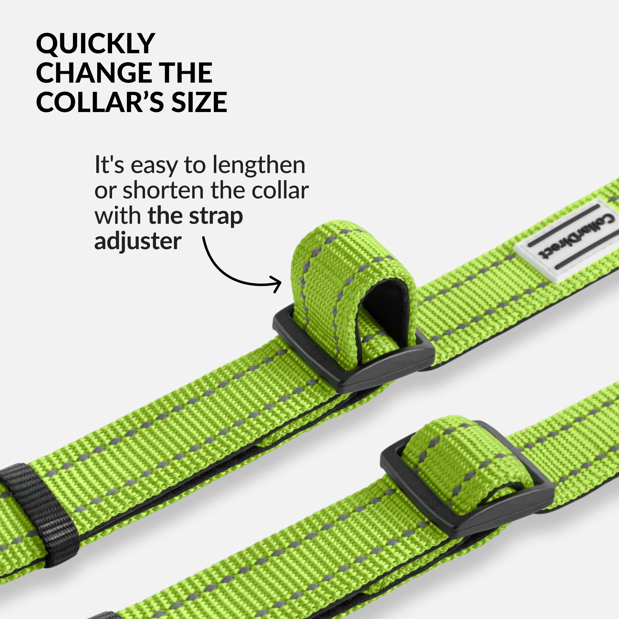 Collardirect Reflective Padded Dog Collar For A Small, Medium, Large Dog Or Puppy With A Quick Release Buckle - Boy And Girl - Nylon Suitable For Swimming (18-26 Inch, Lime Green)