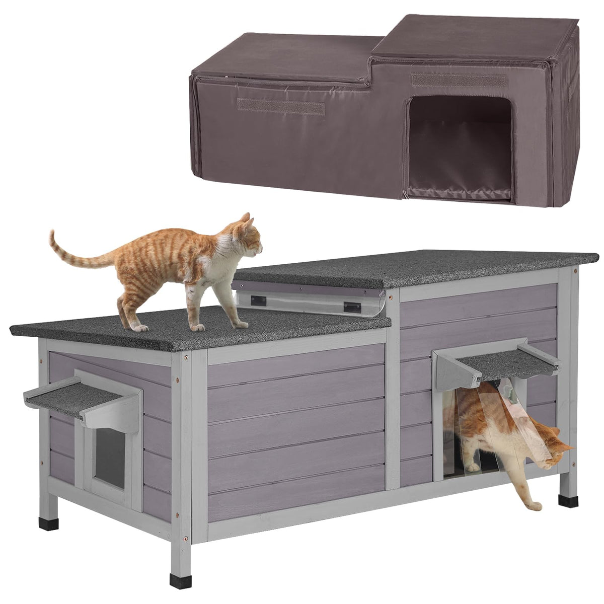 Outdoor Cat House With Insulated Liner Feral Cat Shelter For Winter, Heated Cat House For Outdoor Cats - 100% Insulated