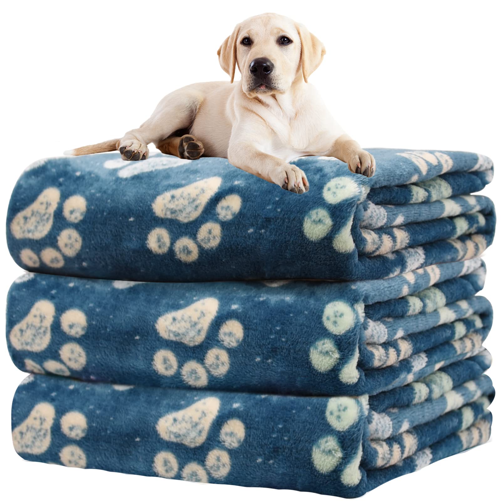 1 Pack 3 Blankets For Dogs Blankets For Large Dogs Medium Dog Blanket Super Soft Fluffy Premium Fleece Pet Blanket Flannel Throw For Dog Puppy Cat Paw Blanket,Navy Blue(41X31 Inch)