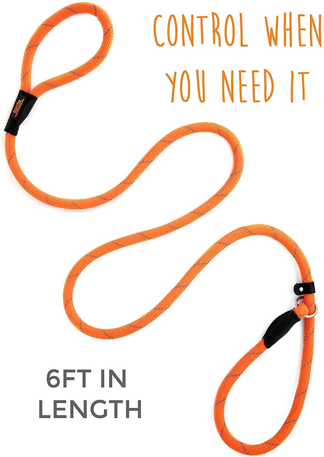 Mighty Paw 6' Slip Dog Leash - Gentle Correction With No More Pulling - Rock Climbers Rope For Ultimate Strength - Universal Design - One Size Fits All - Control When You Need It - Reflective Thread