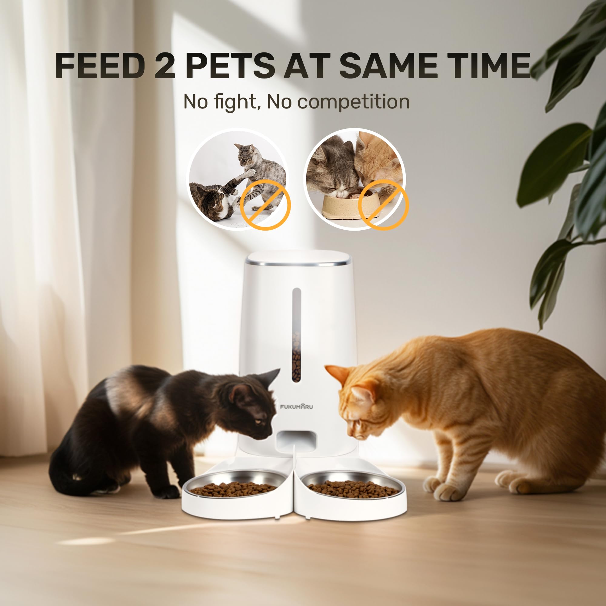 FUKUMARU Automatic Cat Feeder, 4L Dog Feeders with Double Bowls, Support DIY Meals and Timed Control WiFi Cat sFood Dispenser, S