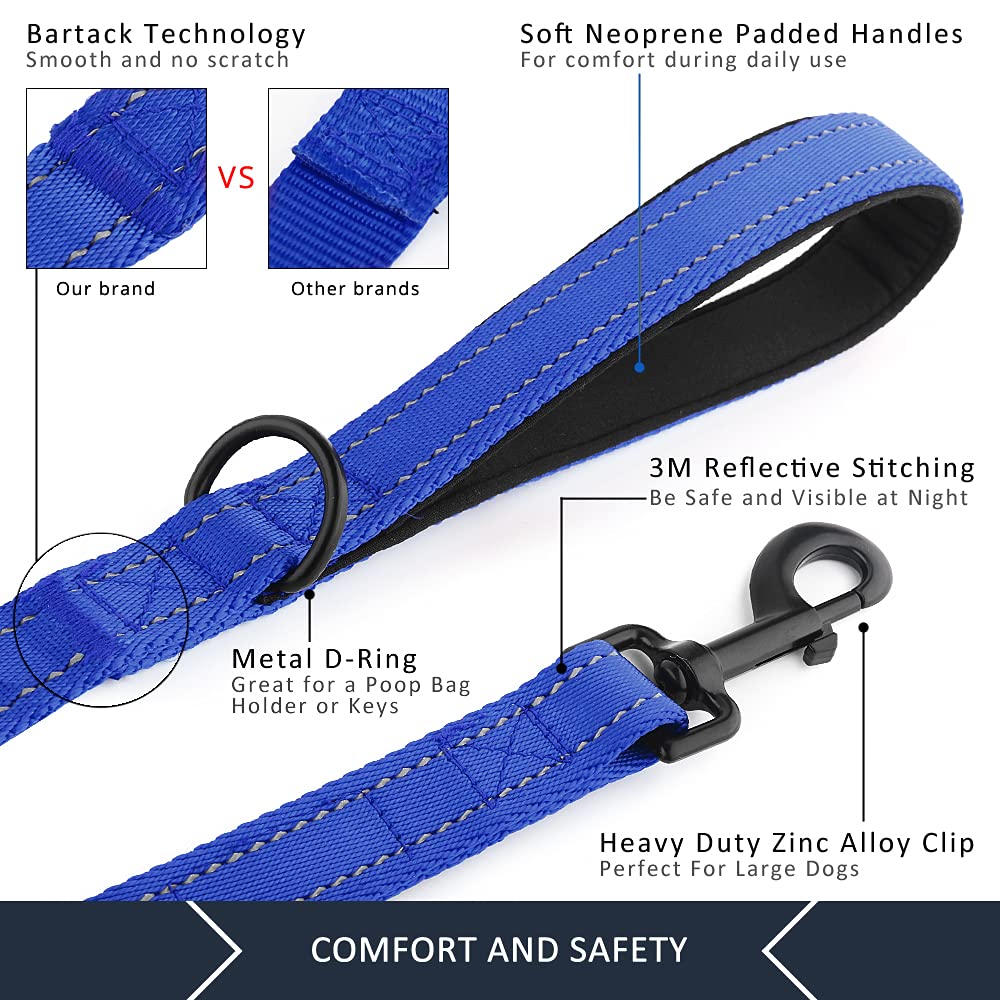 Plutus Pet Dog Leash 6Ft Long,Traffic Padded Two Handle,Heavy Duty,Reflective Double Handles Lead For Control Safety Training,Le