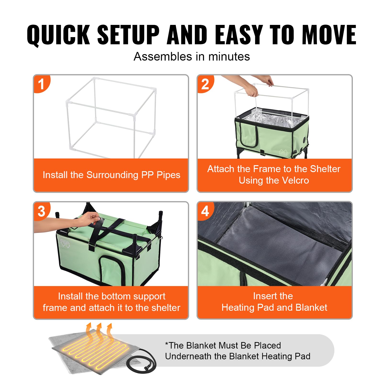 VEVOR Elevated Heated Cat House Cuboid Kitty Shelter with Heated Pad Green (M)