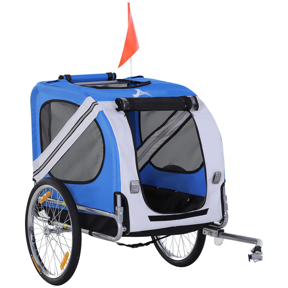 Aosom Dog Bike Trailer Pet Cart Bicycle Wagon Cargo Carrier Attachment For Travel With 3 Entrances Large Wheels For Off-Road & Mesh Screen - Light Blue/White