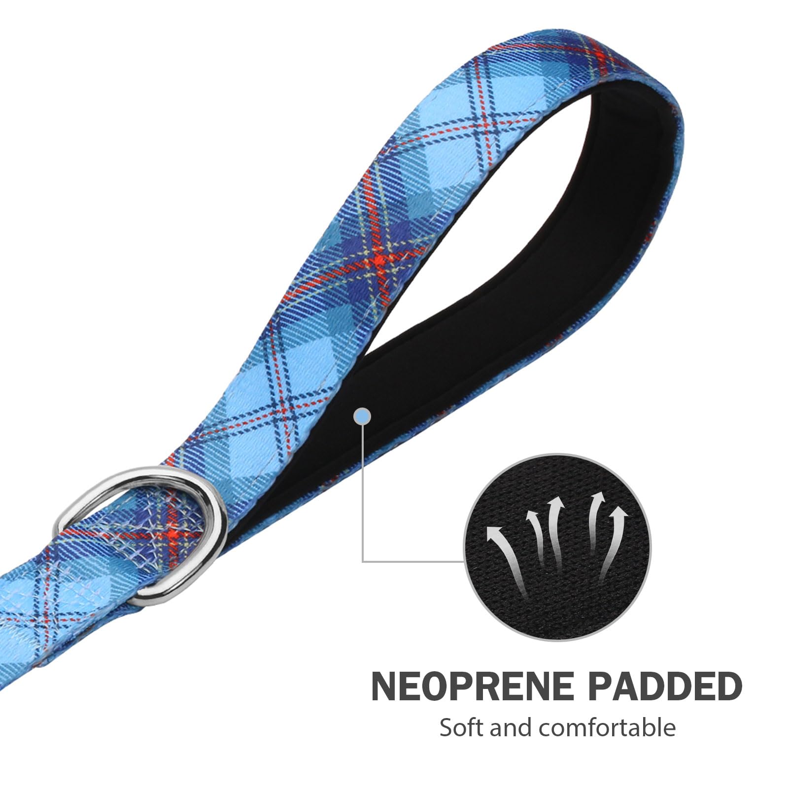 Hikiko 6 Ft Dog Leash, Padded Double Handle Leashes For Medium Large Dogs, Soft Traffic Handles Lead For Walking (Blue Plaid)