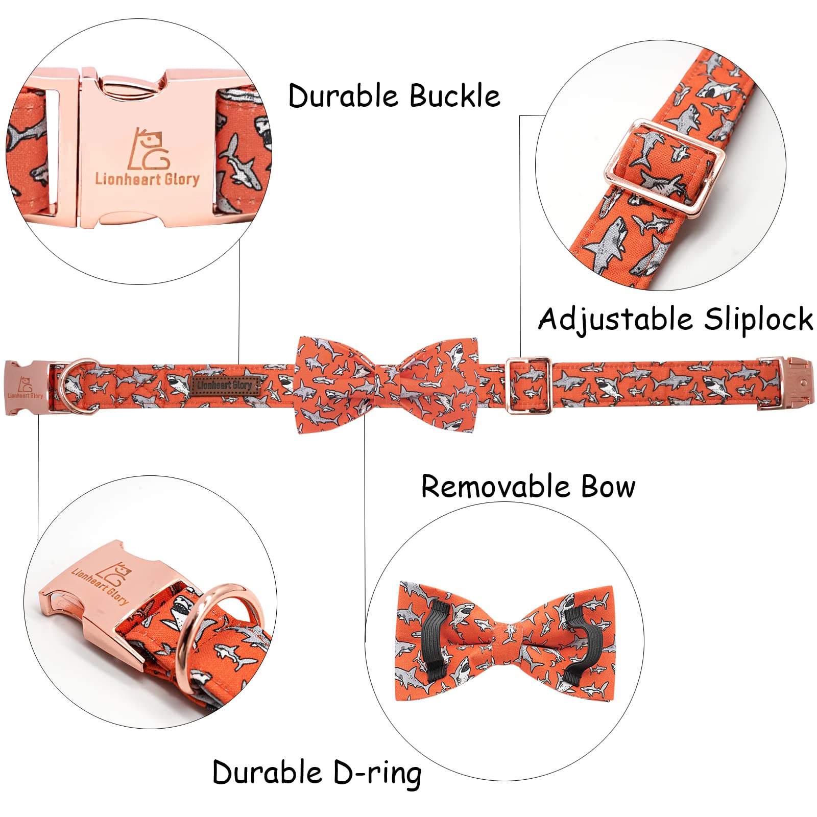 Lionheart Glory Shark Print Bow Tie Collar For Medium Dogs