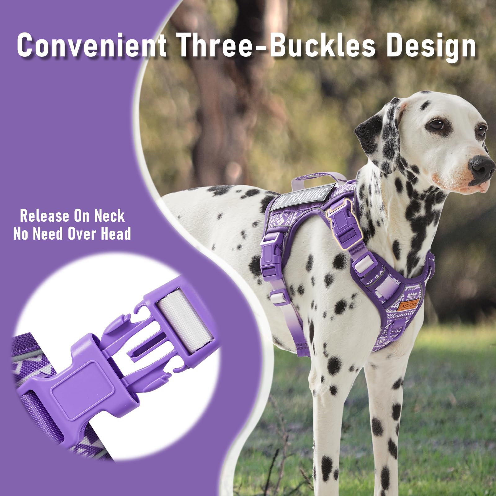 AUNZO Service Dog Vest Harness with 2 hook and loop Patches, No Pull Dog Harness for Walking Training Hiking, Metal D-Rings Easy