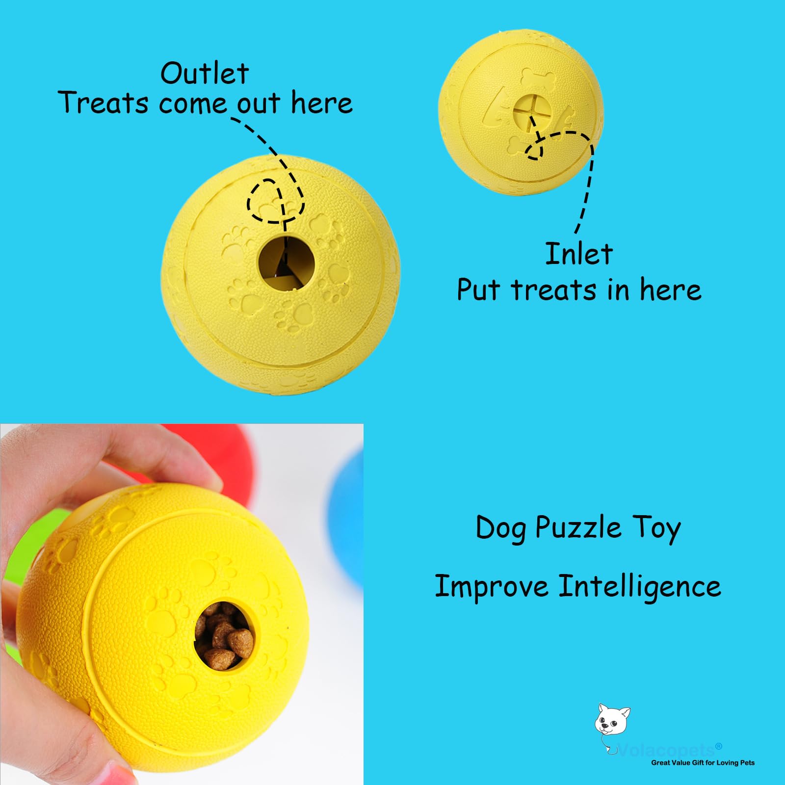 Volacopets Dog Puzzle Toy, Treat And Dental Balls, Interactive Treat Dispensing Toy For Dogs, Durable Puppy Toys For Teething Sm
