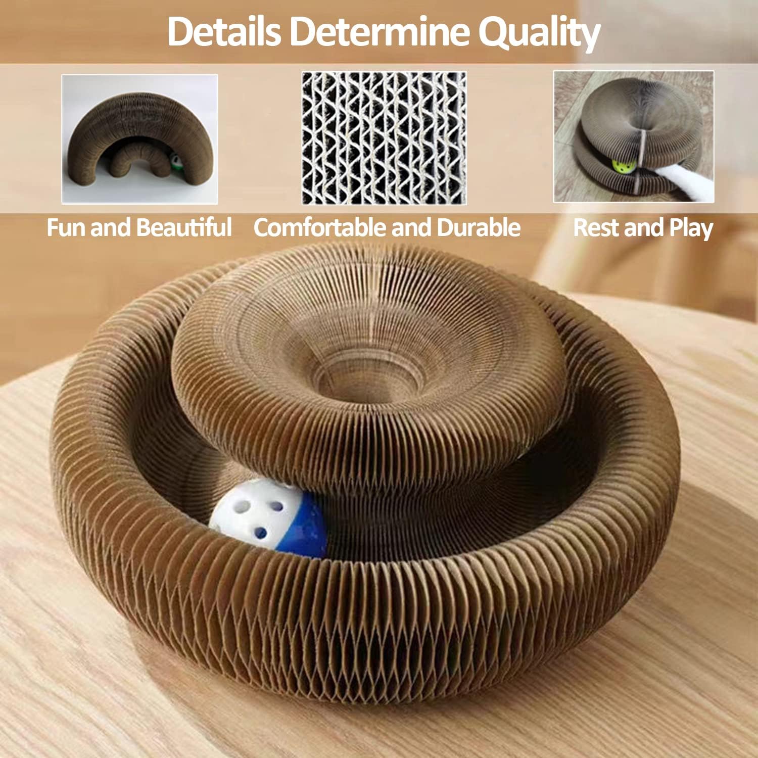 Enkman Cat Scratcher Board - Magic Organ with Ball for Indoor Cats, Brown, Model 1036TT, Interactive Toy for Mental & Physical Exercise