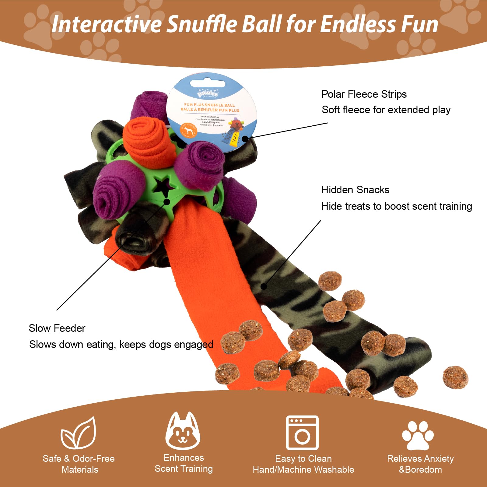 PAWISE Snuffle Ball for Dogs, Sniffle Treat Puzzle Toy, Dog Snuffle Ball Slow Feeder, Enrichment Toy for Mental Stimulation, Mac