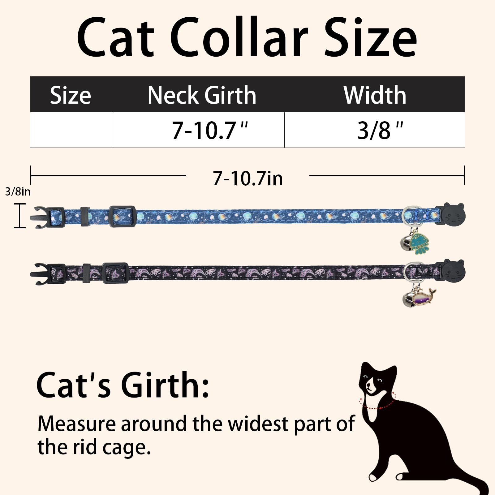 Giecooh Cotton Cat Collar, 2 Pack Breakaway Cats Collars With Bells, For Girl Boy Kittens, Ocean