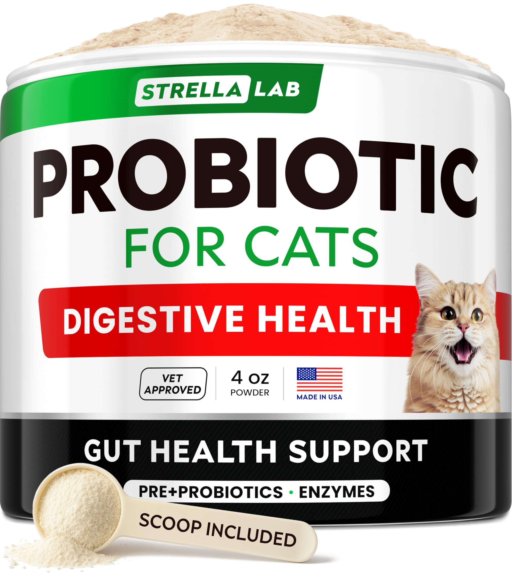 StrellaLab Cat Probiotic Powder - Probiotics for Cats with Diarrhea - Easy to Mix Powder - Cat Probiotics for Indoor Cats, Healt