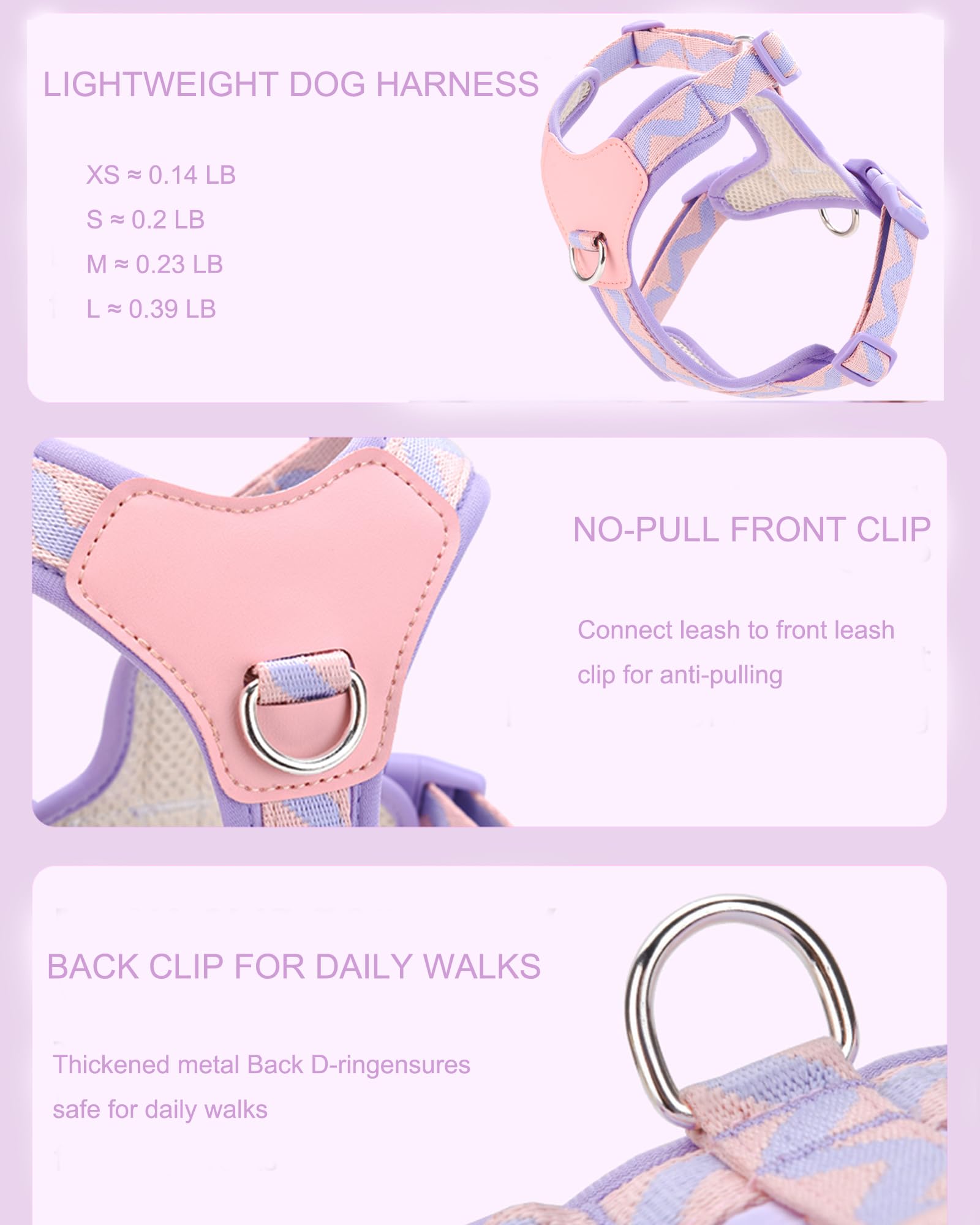 Petank Purple Large Dog Harness For Large Dogs, No Pull Dog Harness With 2 Leash Clips, Easy Walk Dog Harness Large Sized Dog, P