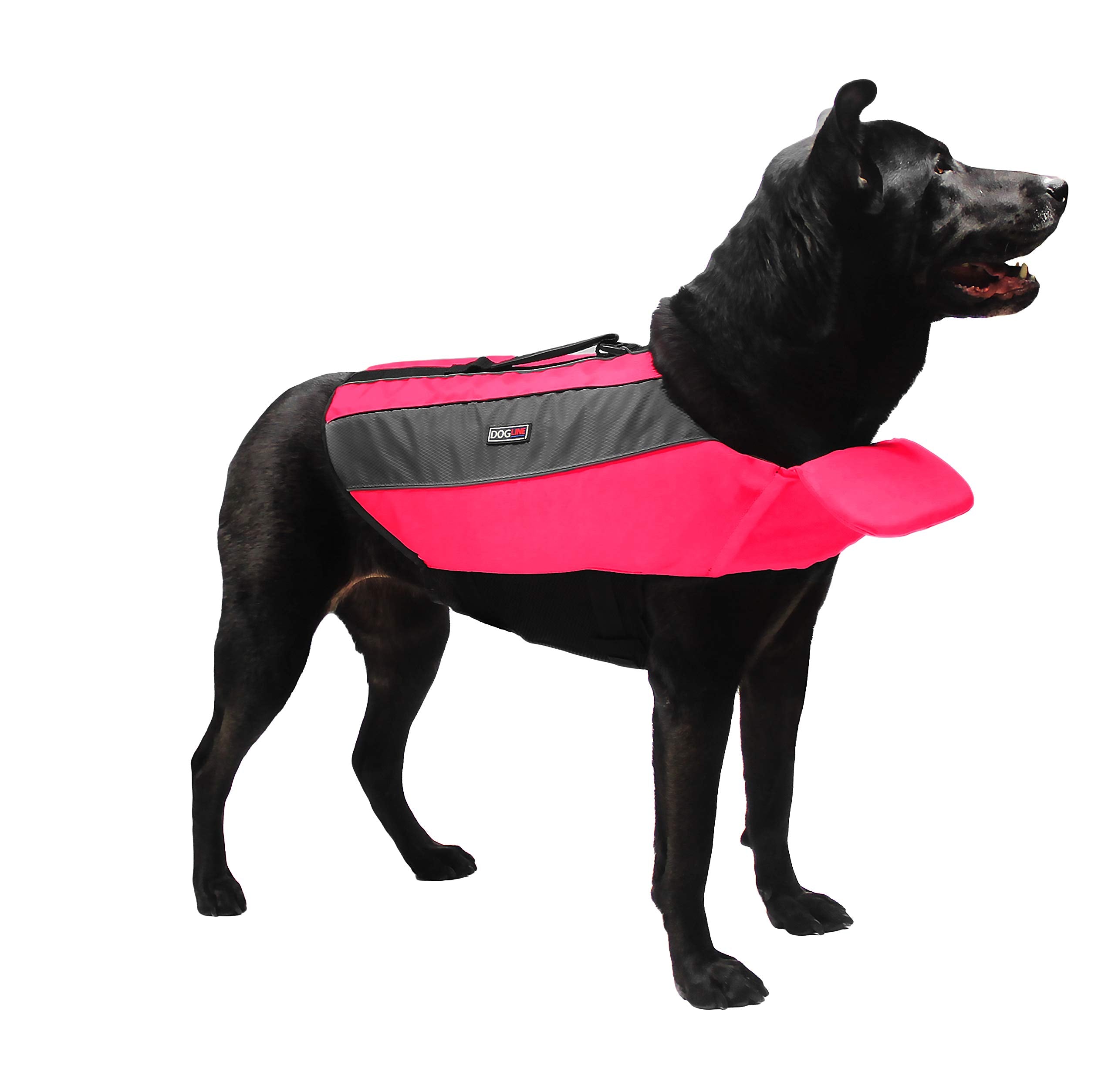 Dogline Dog Life Jacket – Dog Life Vest For Swimming And Boating In Hi-Viz Colors With Reflective Strips Mesh Underbelly For Draining And Drying And Top Carry Handle 26 To 34' Girth Neon Pink