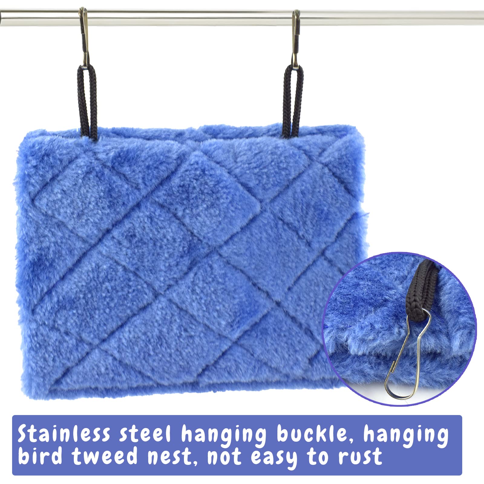 Cdycam Pet Bird Nest Hammock Hanging Cave Cage Plush Snuggle Happy Hut Tent Bed, Deep Blue (Medium)