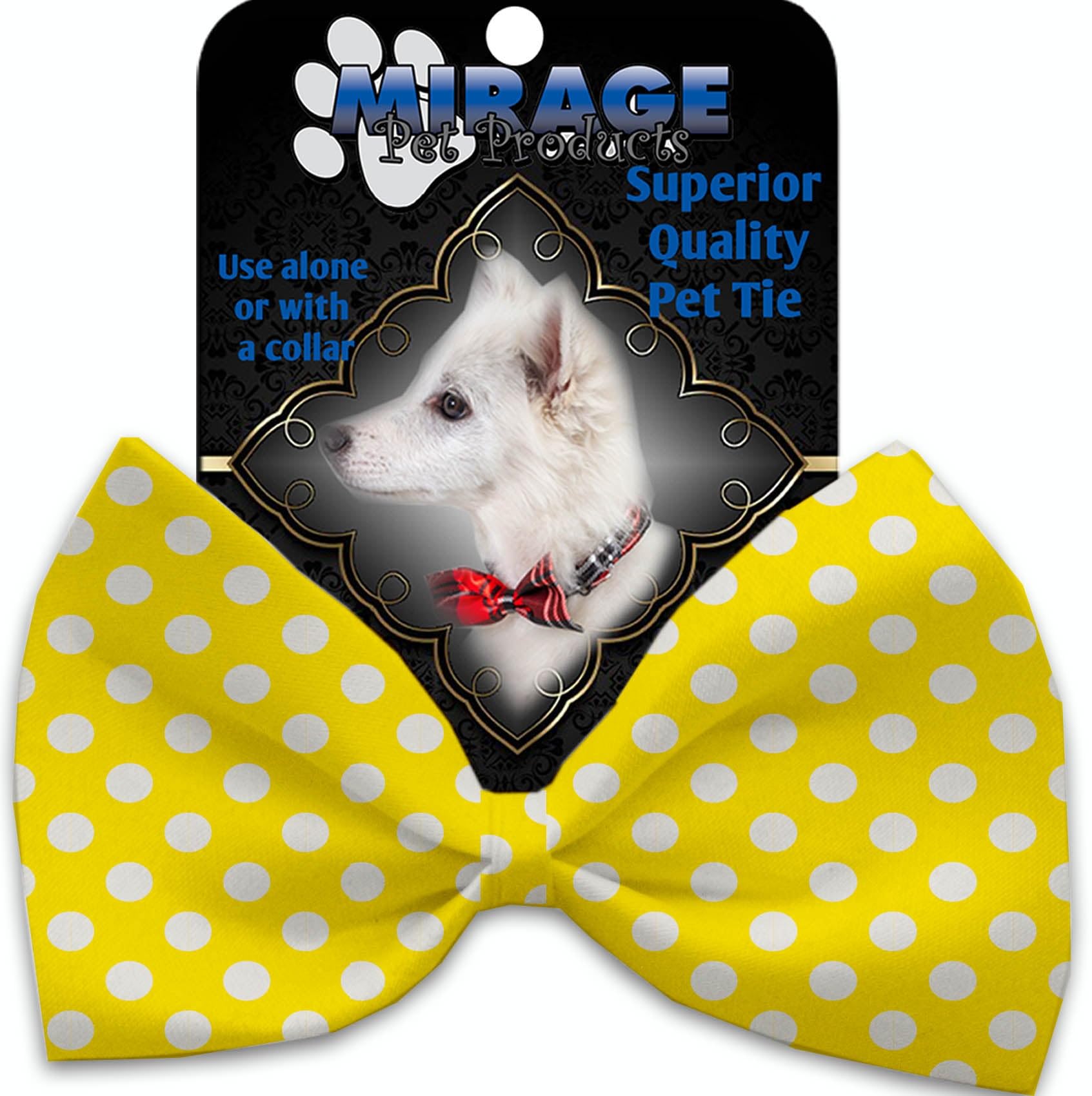 Pet, Dog and Cat Bow Ties, Swiss Dots Group *Available in 10 Different Pattern Options!* Collar Strap Swiss Dots Sunny Yellow