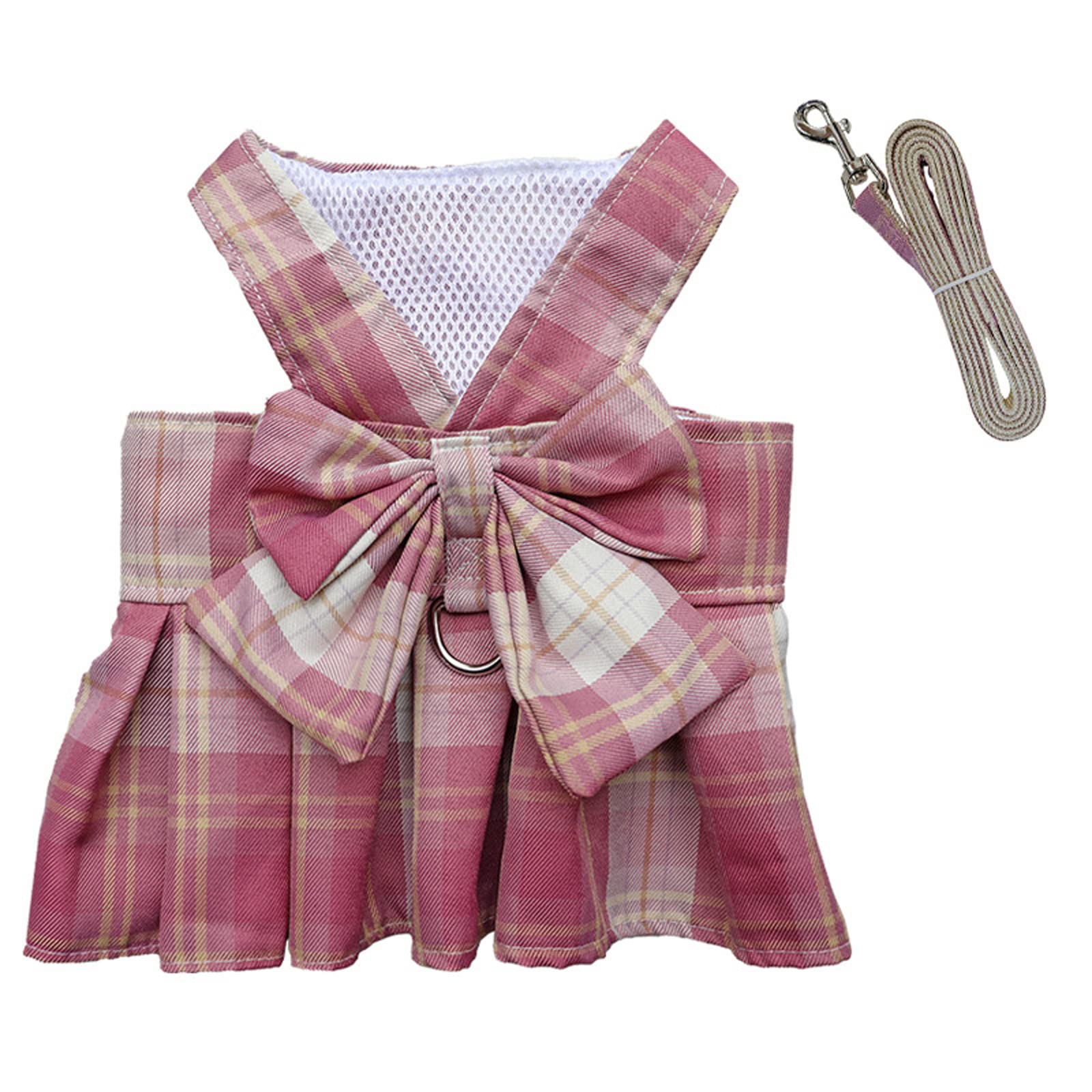 Shekako Dog Harness And Leash Set, Cute Bow Tie Plaid Harnesses For Puppy Cat, Adjustable Pet Kitties Vest, Breathable Traction