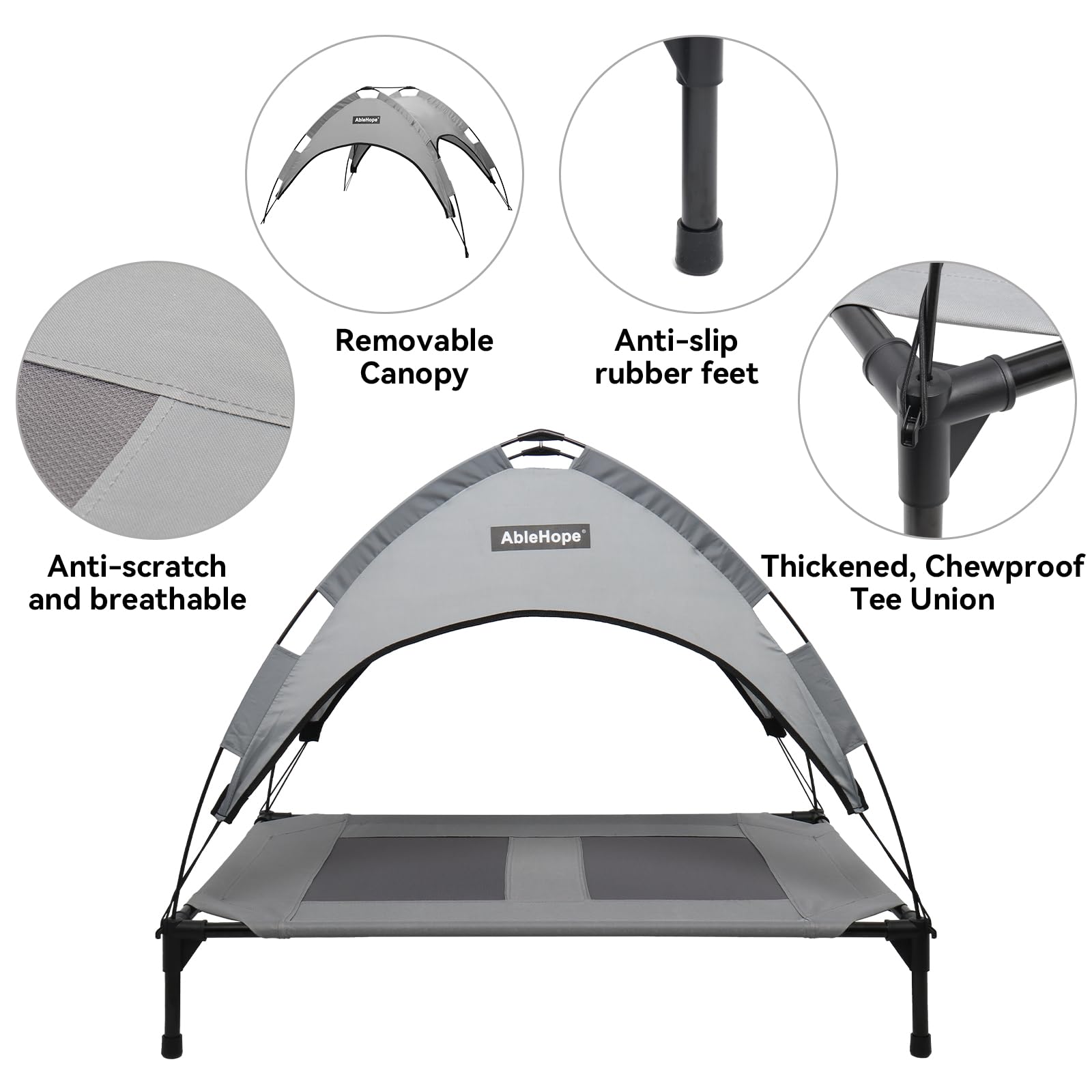 AbleHope Elevated Pet Cot with Removable Canopy Shade, Raised Dog Bed with Cooling Mesh for Indoor Outdoor Use, UV Protection &