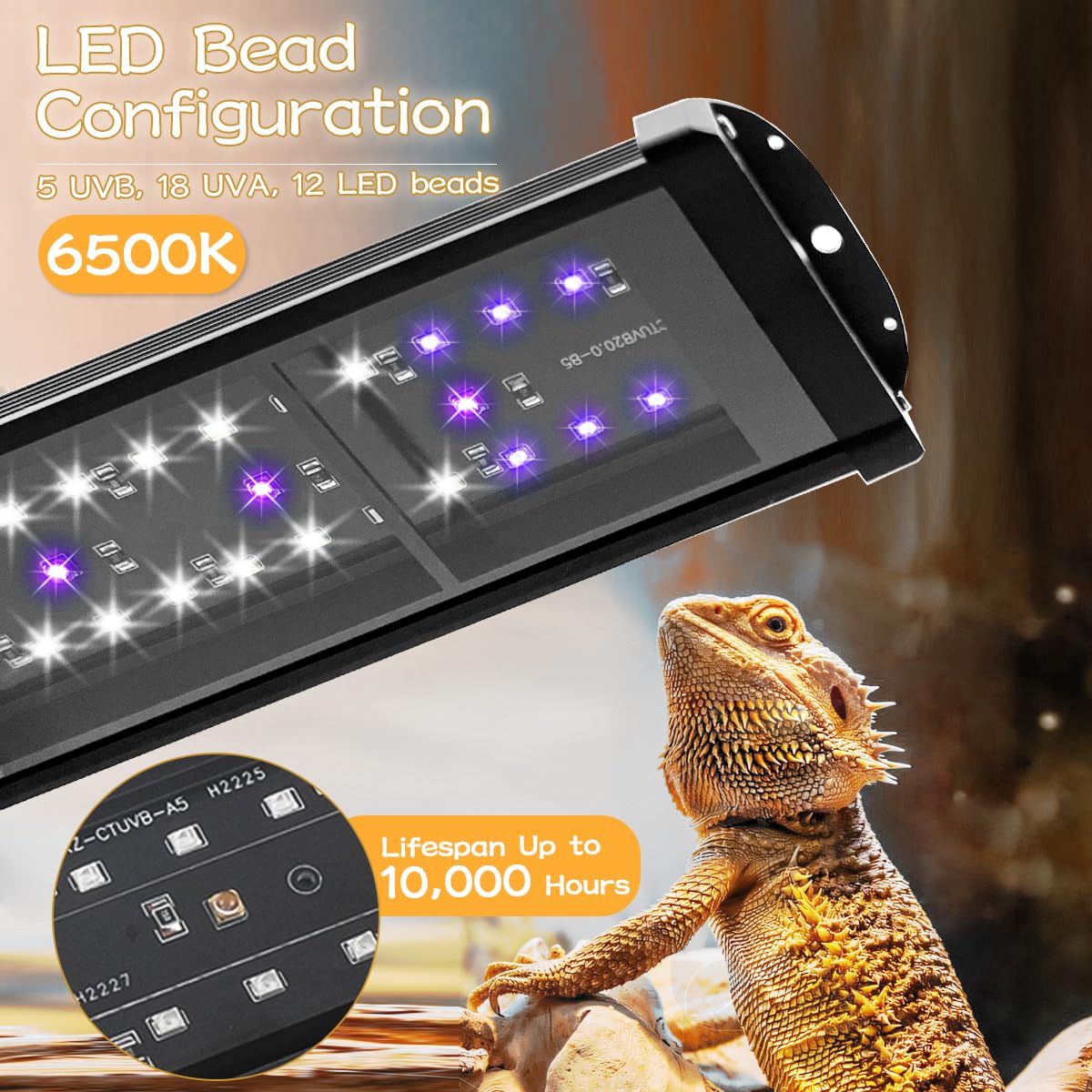 Reptidldb 11'' 20.0 Uvb Led Lamp 15W With Dimming & Timer, Full Spectrum Uva & Uvb For Bearded Dragons, Turtles, Snakes, Adjusta
