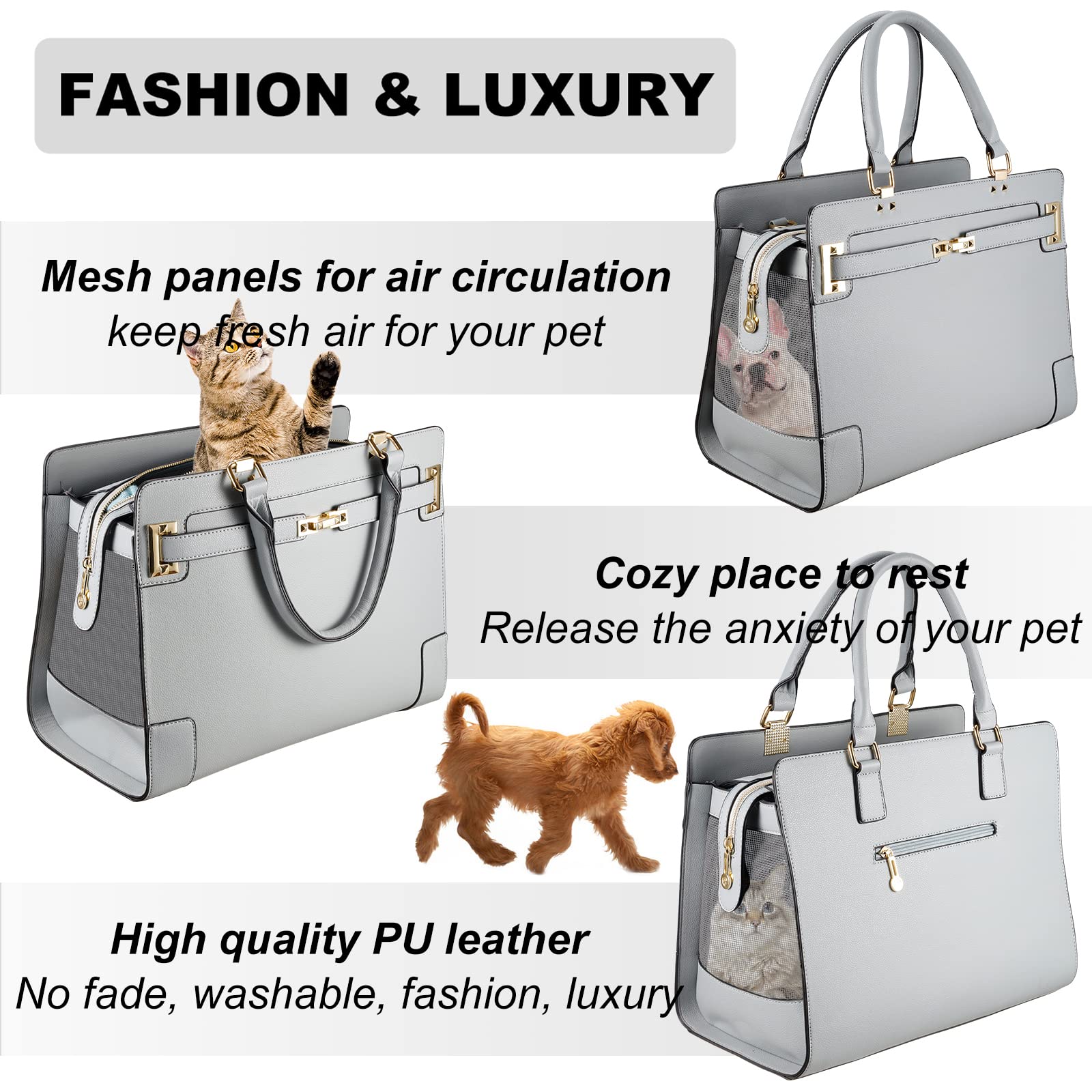NewEle Fashion Dog Purse with Shoulder Strap, Holds Up to 7lbs Quality PU Leather Pet Carrier, Cat Carrier, Airline Approved Pup