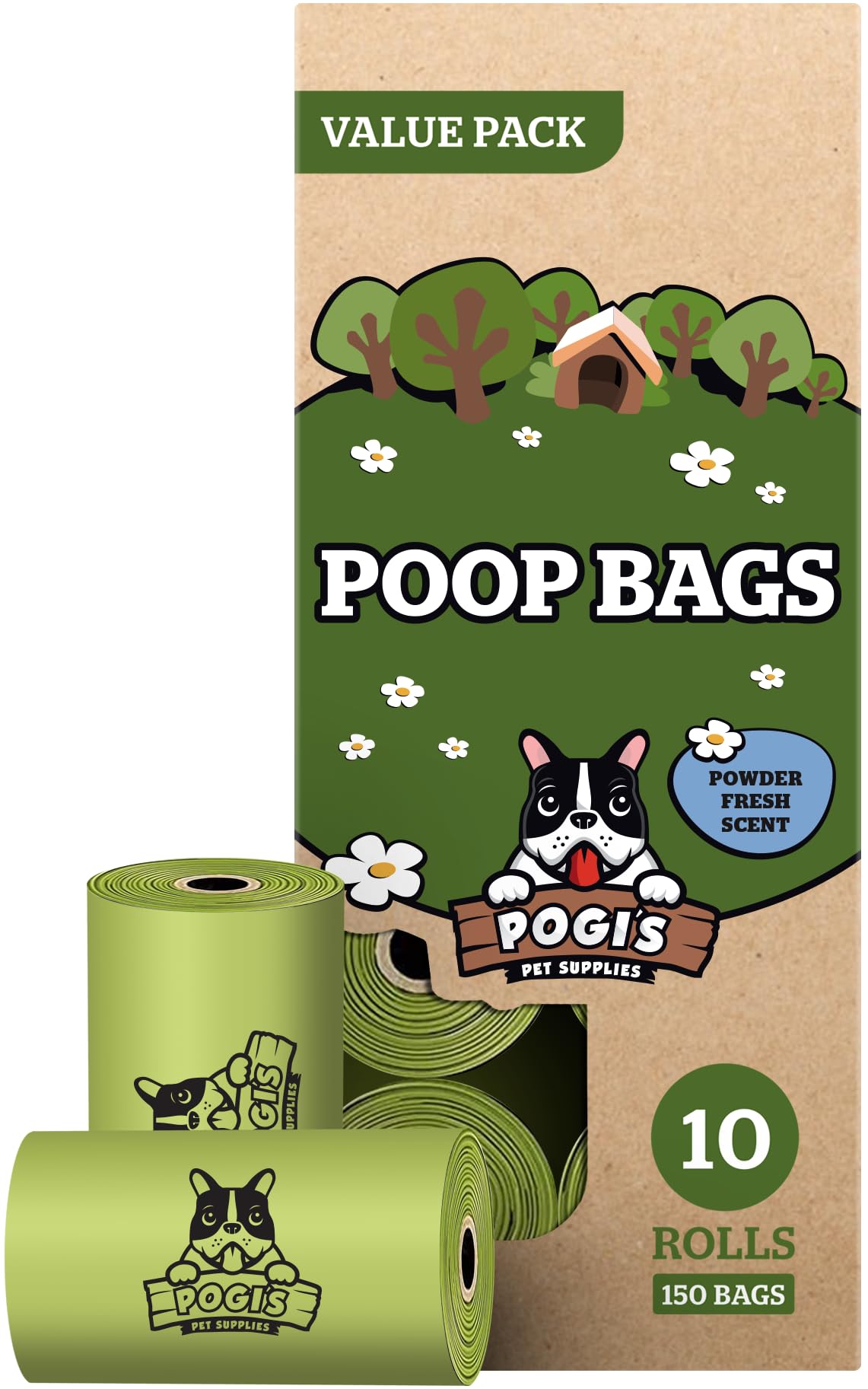 Pogis Dog Poop Bags - Leak-Proof & Extra Thick Pet Waste Bags (Fresh Scent, 10 Rolls, 150-Count)