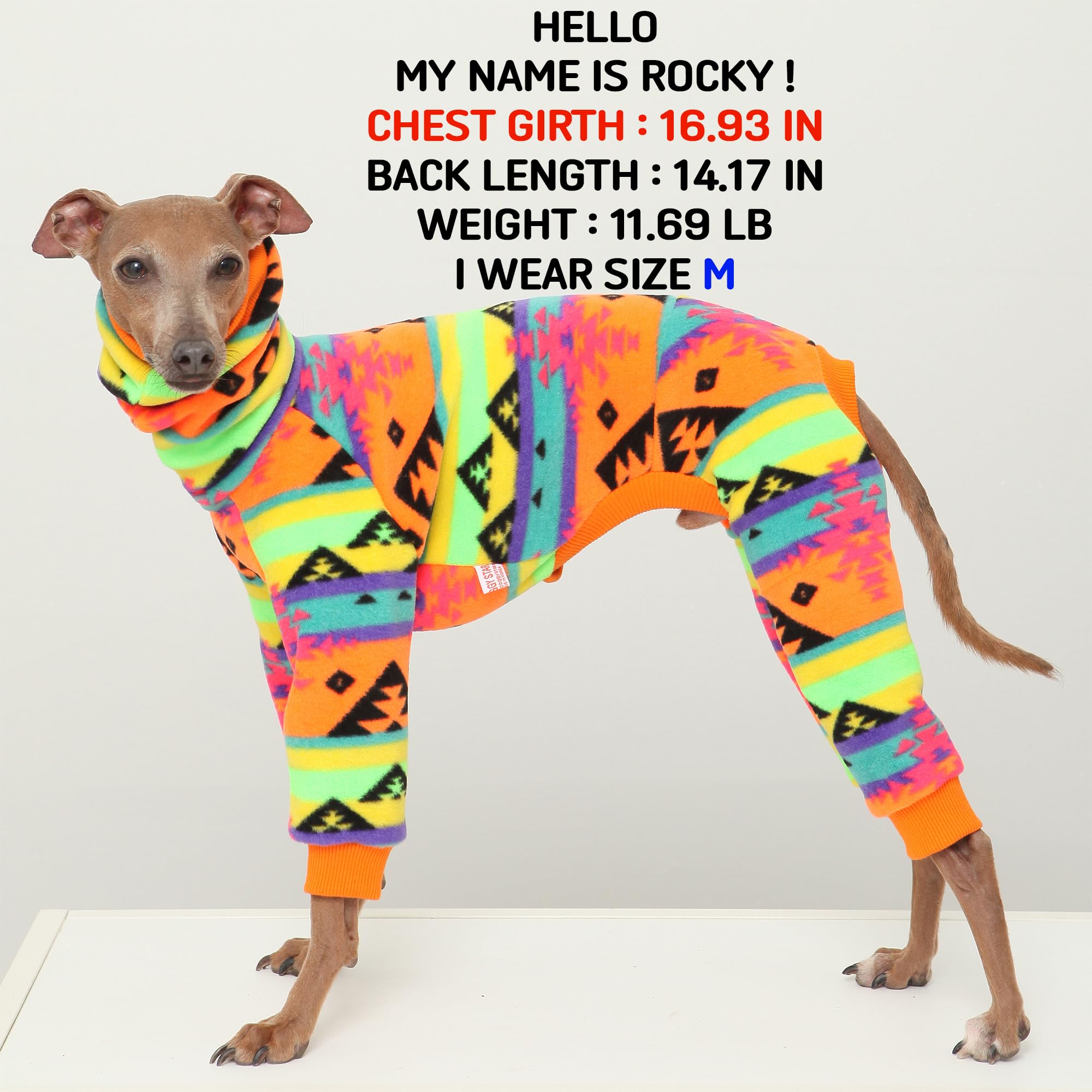 D Doggy Star Italian Greyhound Sweater Turtleneck Outfit Nordic Fleece Onesie Clothes Whippet For Dog Coat (S,Orange Nordic)
