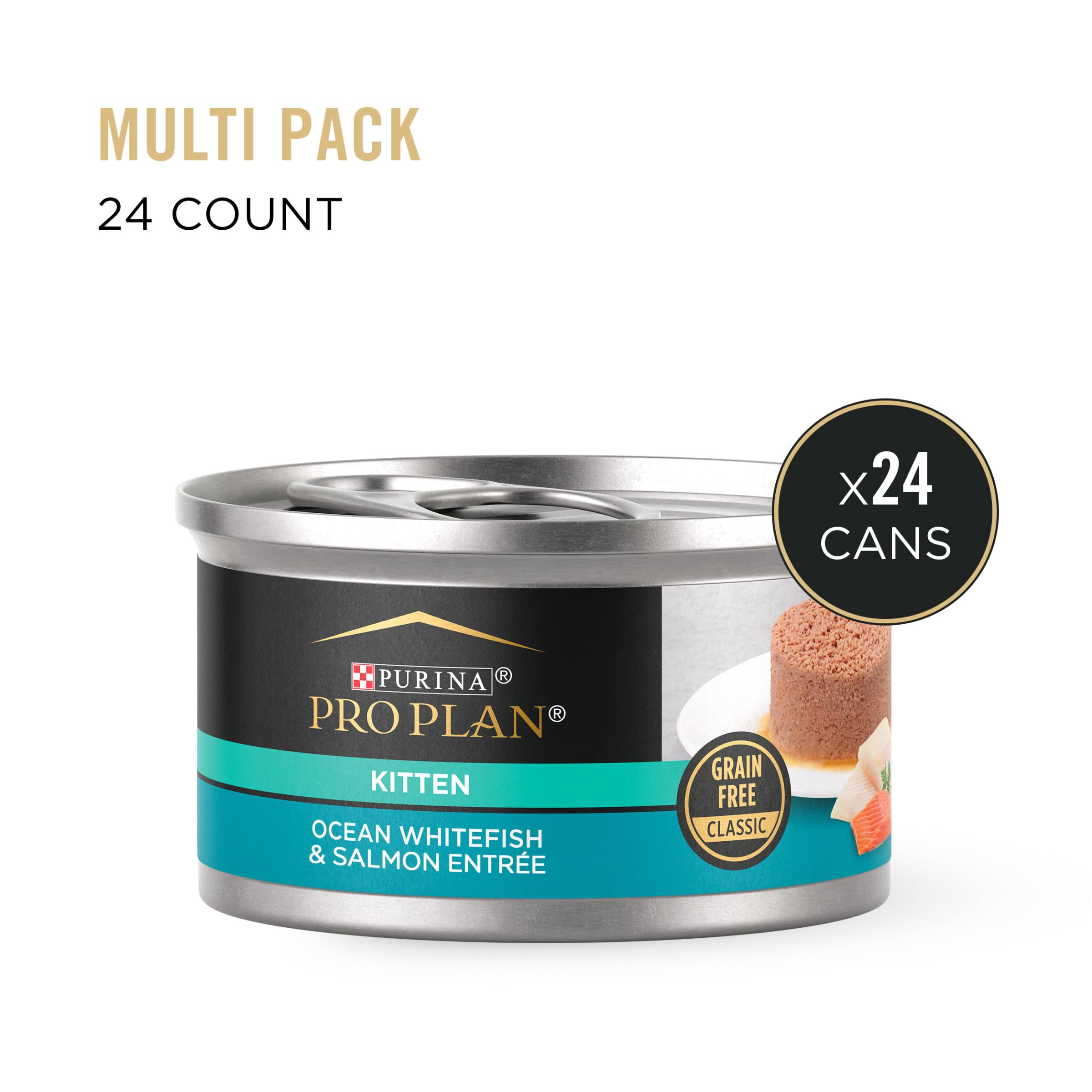 Purina Pro Plan Grain Free Wet Kitten Food Pate, Ocean Whitefish & Salmon Formula - (Pack of 24) 3 oz. Pull-Top Cans