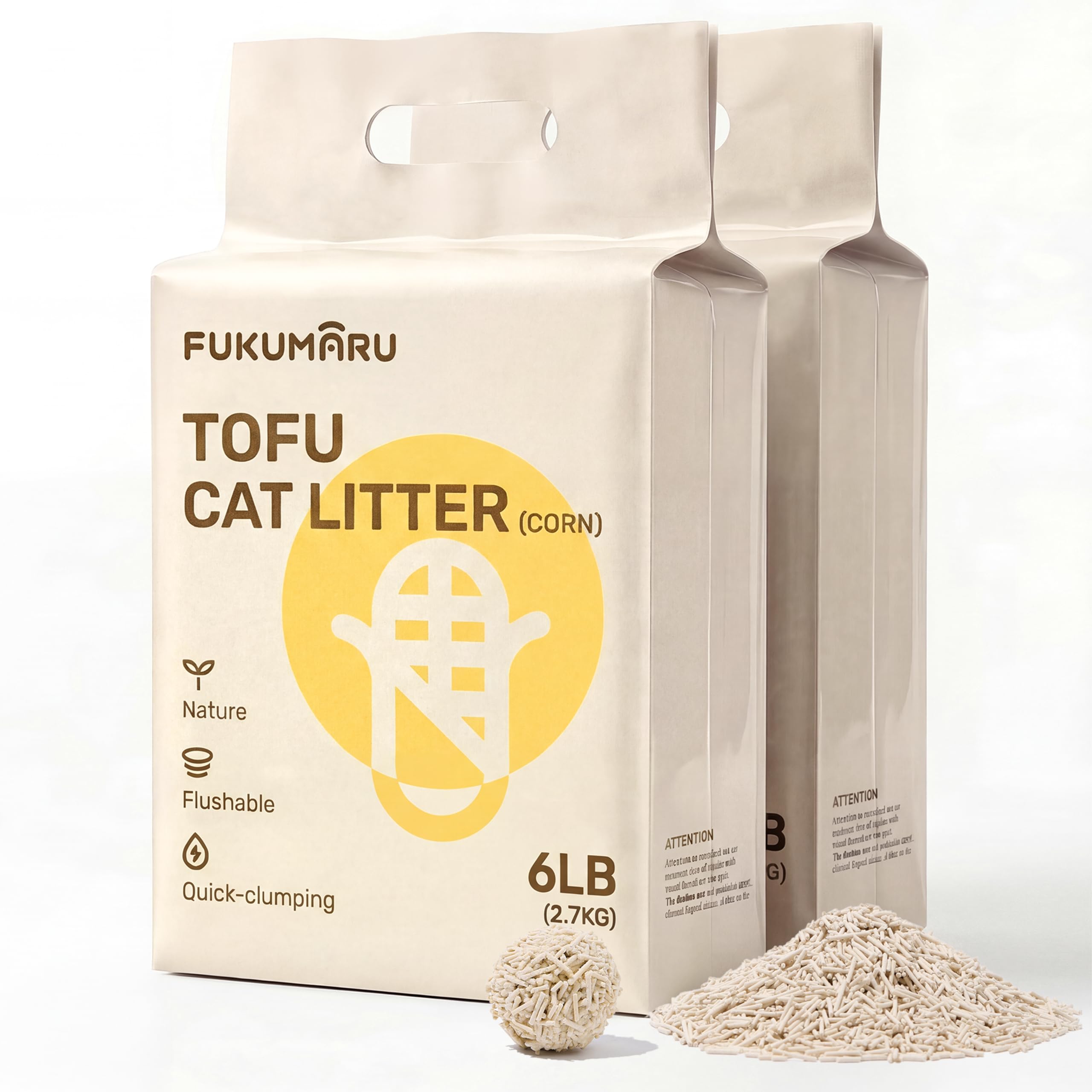 FUKUMARU Tofu Cat Litter - Natural Lightweight Mixed Corn Cat Litter Pellets, Dust Free Quick Clumping, Effective Odor Control, 